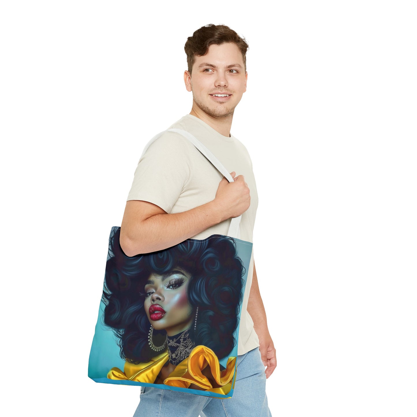 Empowering Beauty  Black Woman Digital Print Tote Bag (AOP) - Statement tote bag with bold lips - Trendy - Unique  Gift Ideas