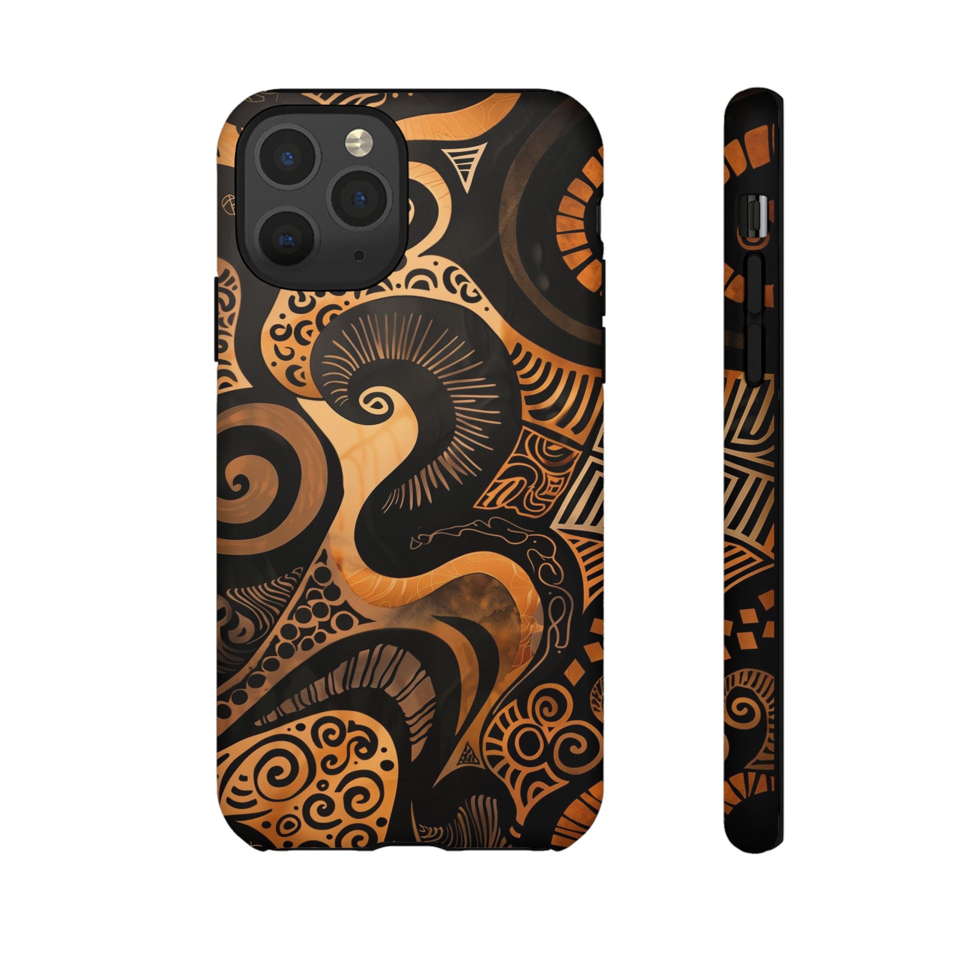 Afrocentric Print in Brown and Gold | iPhone | Samsung | Google | Tough Phone Case - Owndigiart