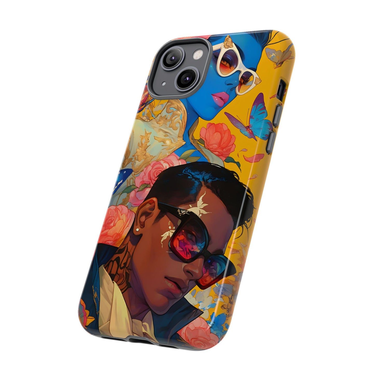 Trendy Butterfly Couple Phone Case - Funky Illustrations with Sunglasses - Vibrant and Stylish Cover | iPhone | Samsung |Tough Cases