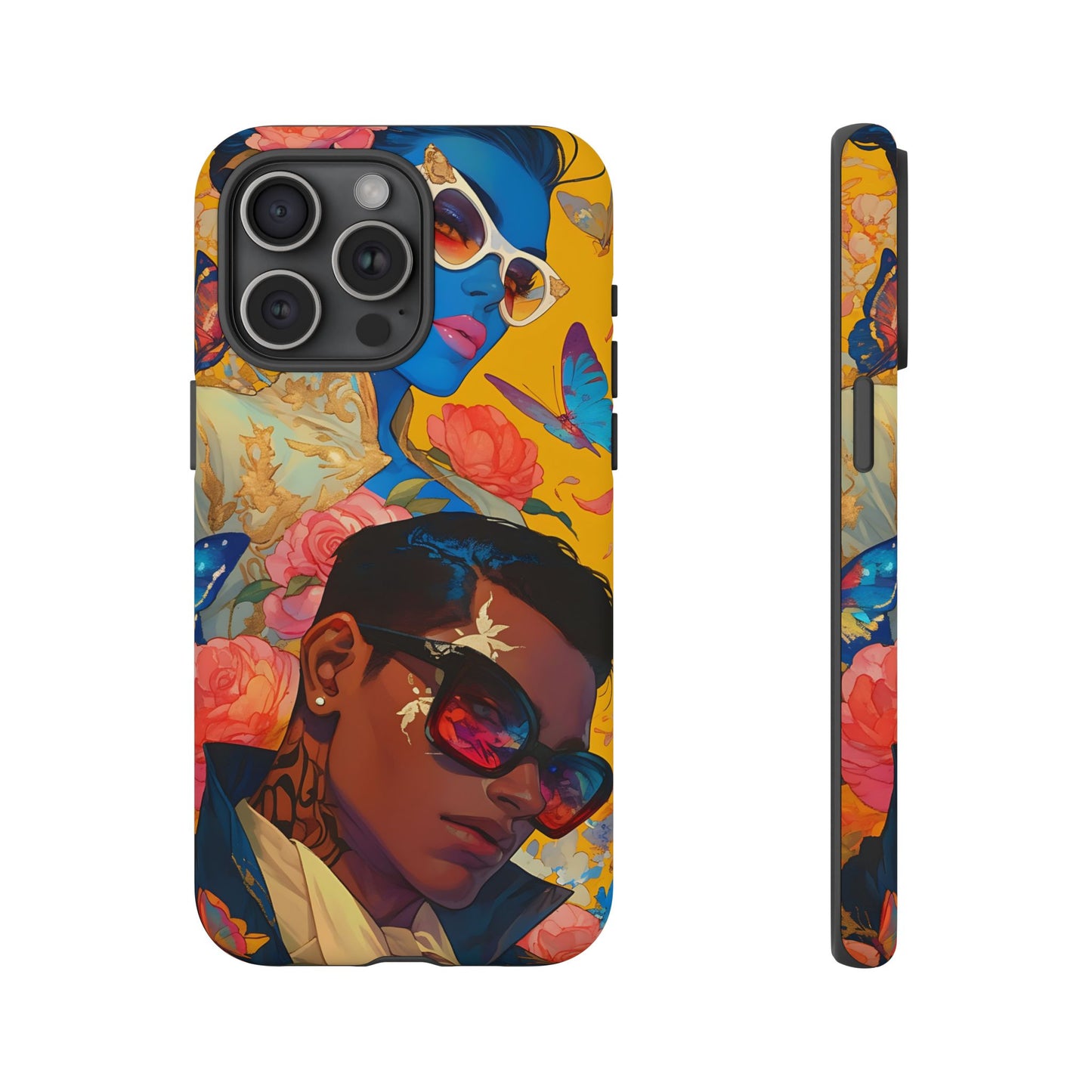 Trendy Butterfly Couple Phone Case - Funky Illustrations with Sunglasses - Vibrant and Stylish Cover | iPhone | Samsung |Tough Cases