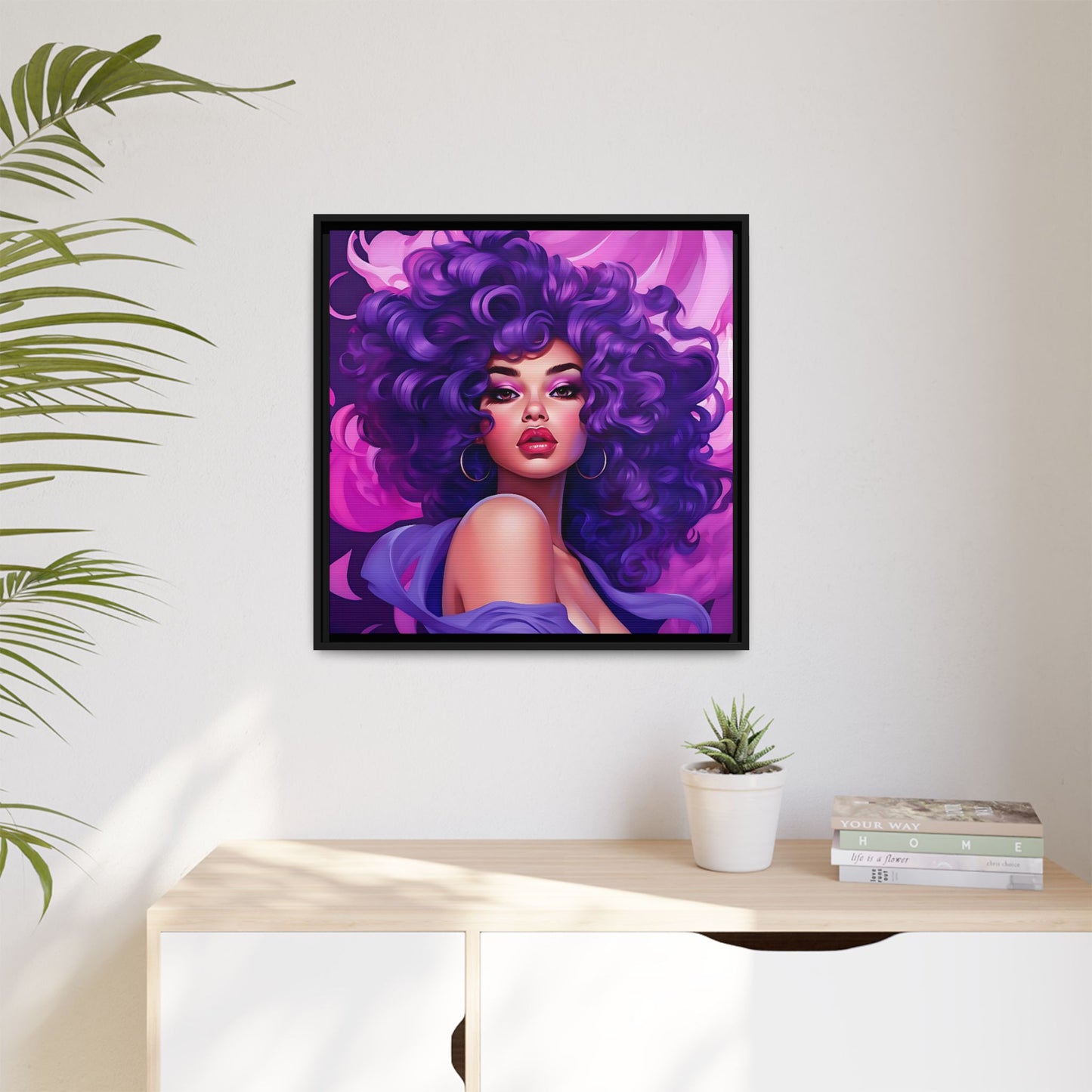 Digital Canvas of Beautiful Women Illustration - Purple Colors - Matte Canvas, Black Frame - Wall Art - Afro art