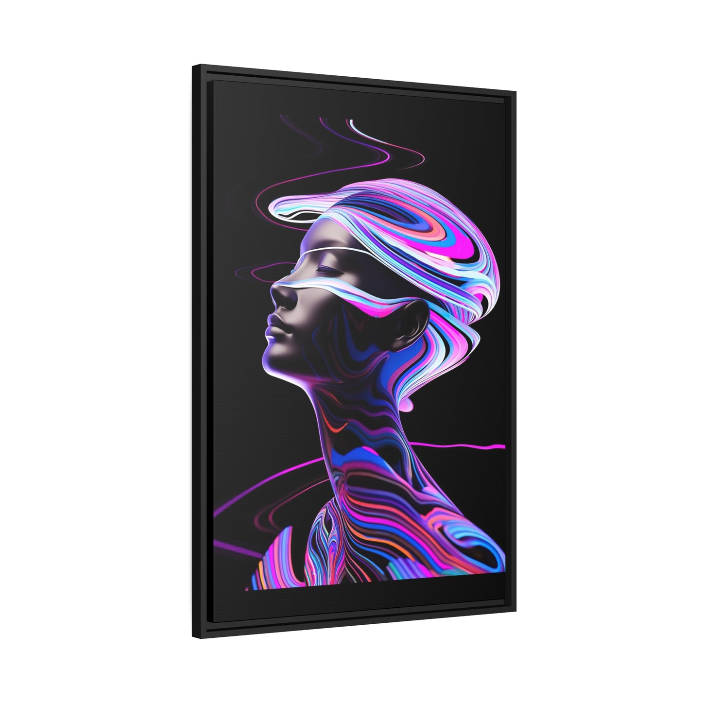 Neon Swirls - Futuristisch en kosmisch - Mat canvas, zwart frame