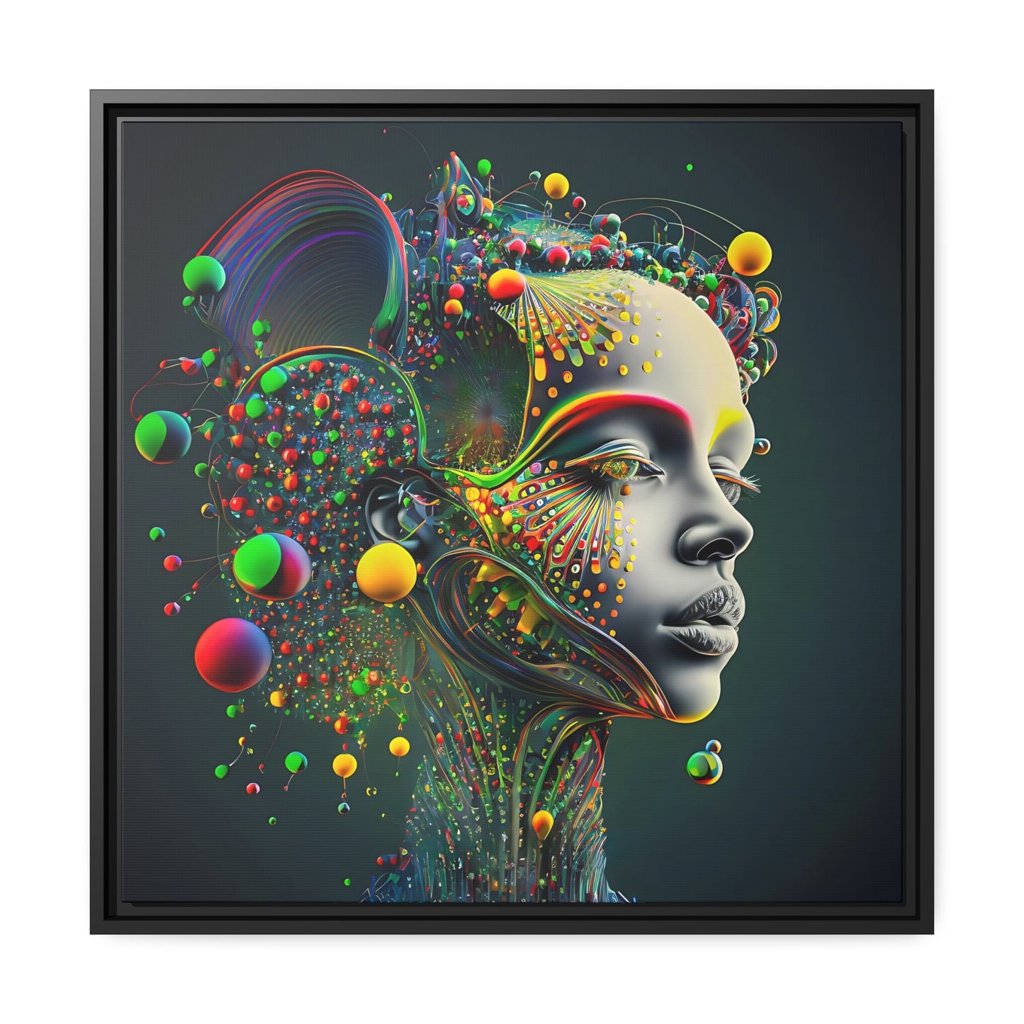 Color Explosion Abstract Portrait of a Woman - Matte Canvas, Black Frame Active