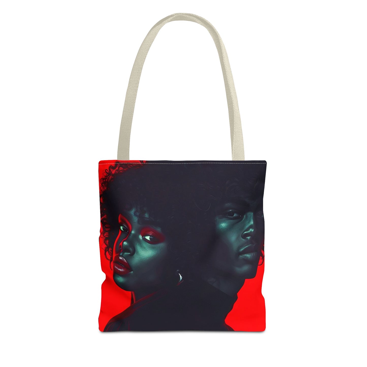 Retro Afro Couple Tote Bag - Stylish Red and Black Digital Print - Unique Fashion Accessory - Tote Bag (AOP) - Gift Idea