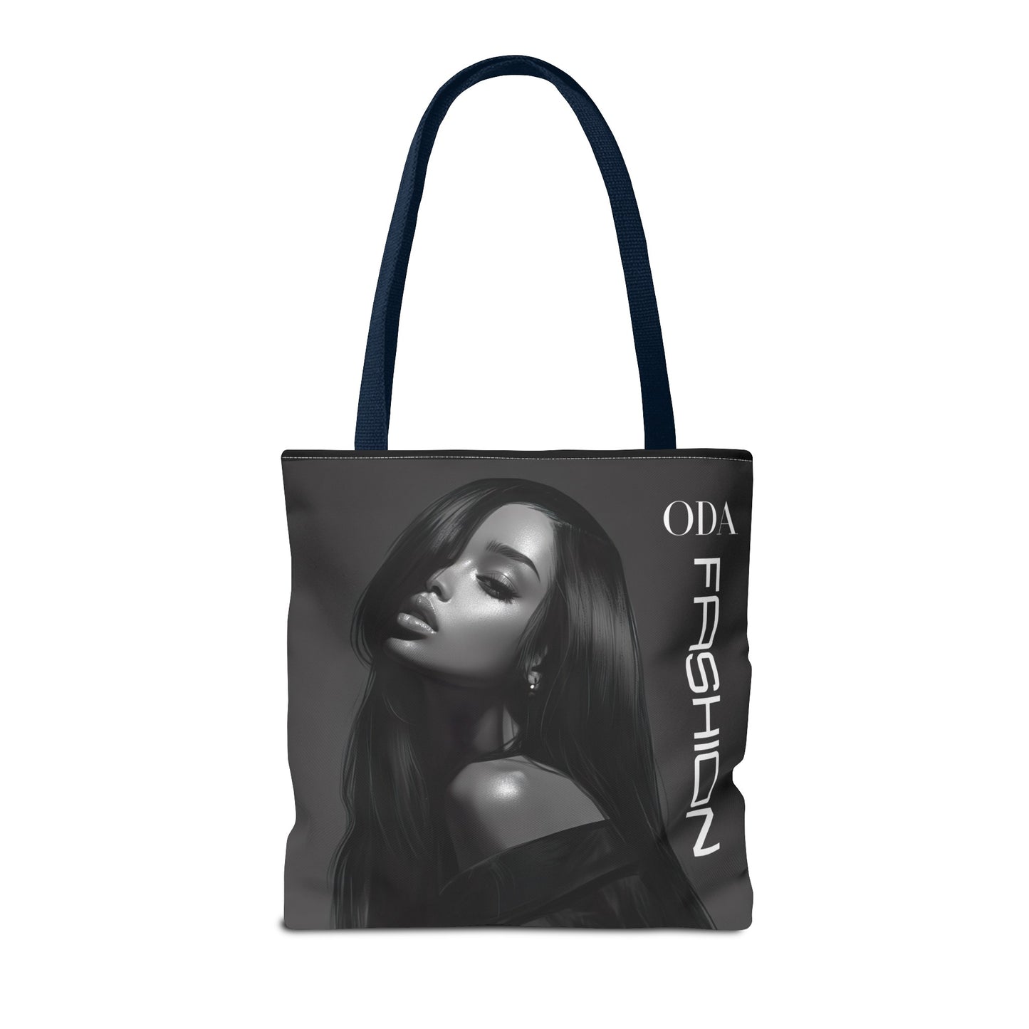 Chic Tote Bag with Digital Print - Woman in Black and Grey - 'ODA Fashion' Statement Piece - Unique Gift Idea - On Trend