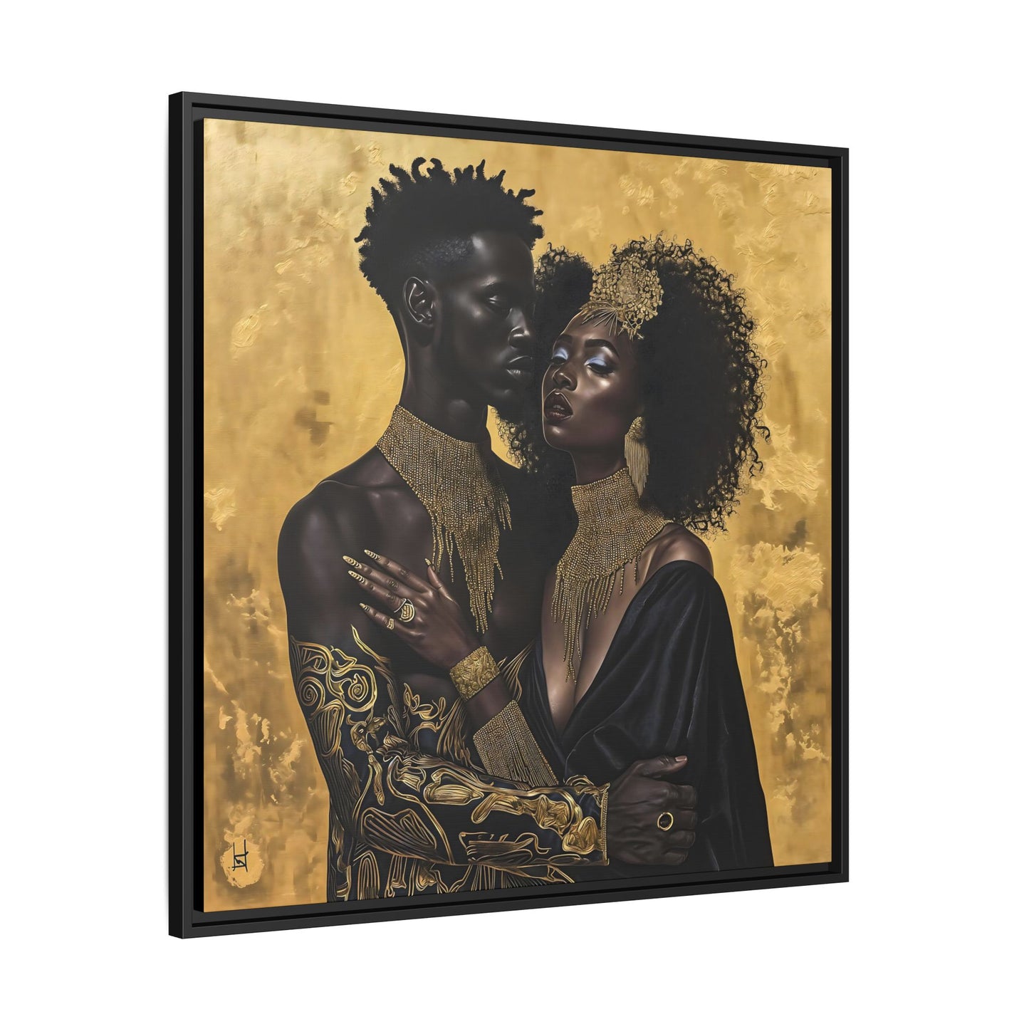 Elegant Couple in Black and Ancient Gold - Matte Canvas, Black Frame - Wall Art - Black Art - Gift Idea - Unique Art