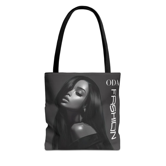 Chic Tote Bag with Digital Print - Woman in Black and Grey - 'ODA Fashion' Statement Piece - Unique Gift Idea - On Trend