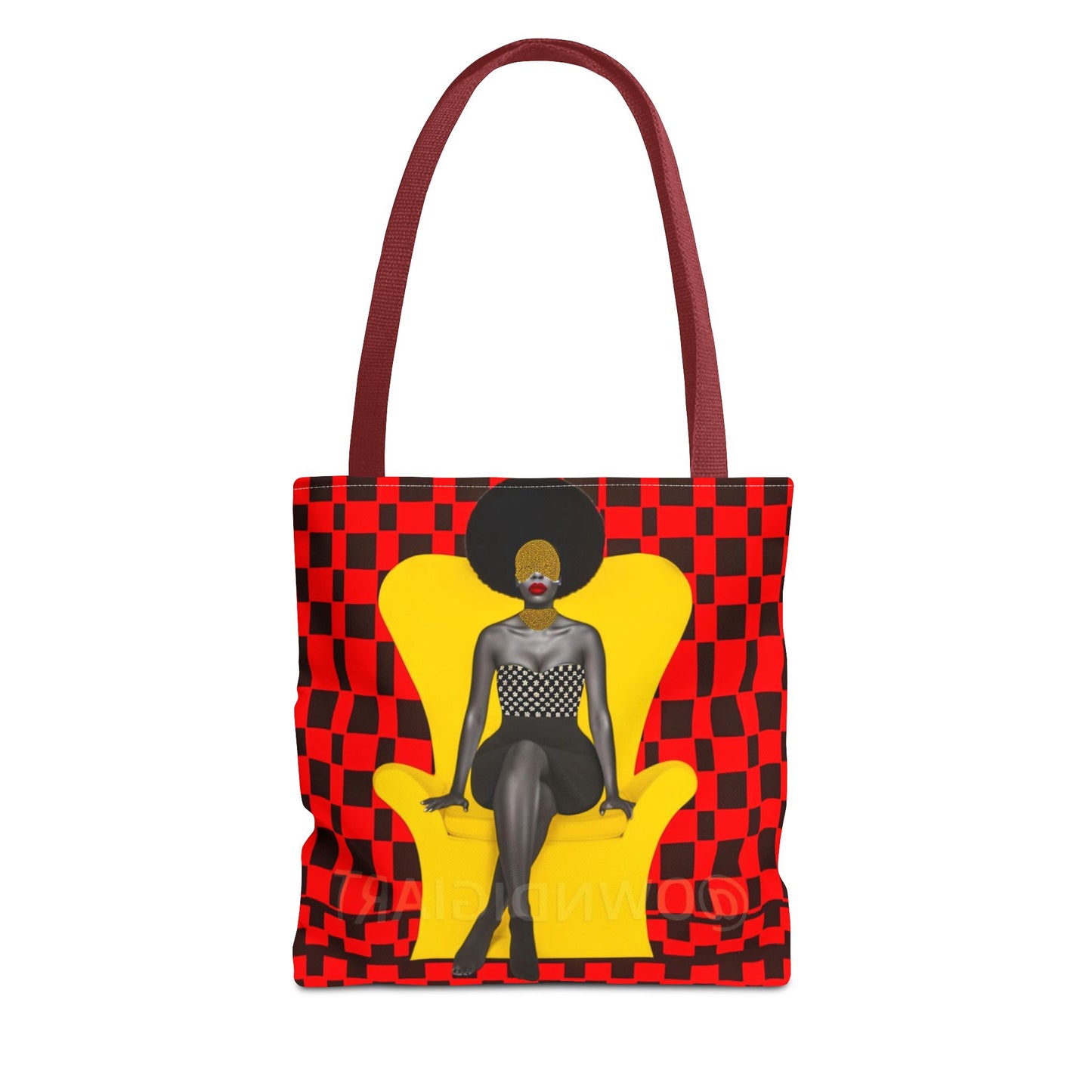 Afrocentric Abstract Print - Elegant Woman with Afro on Chair - Tote Bag - Gift Idea - Fashion Accessory