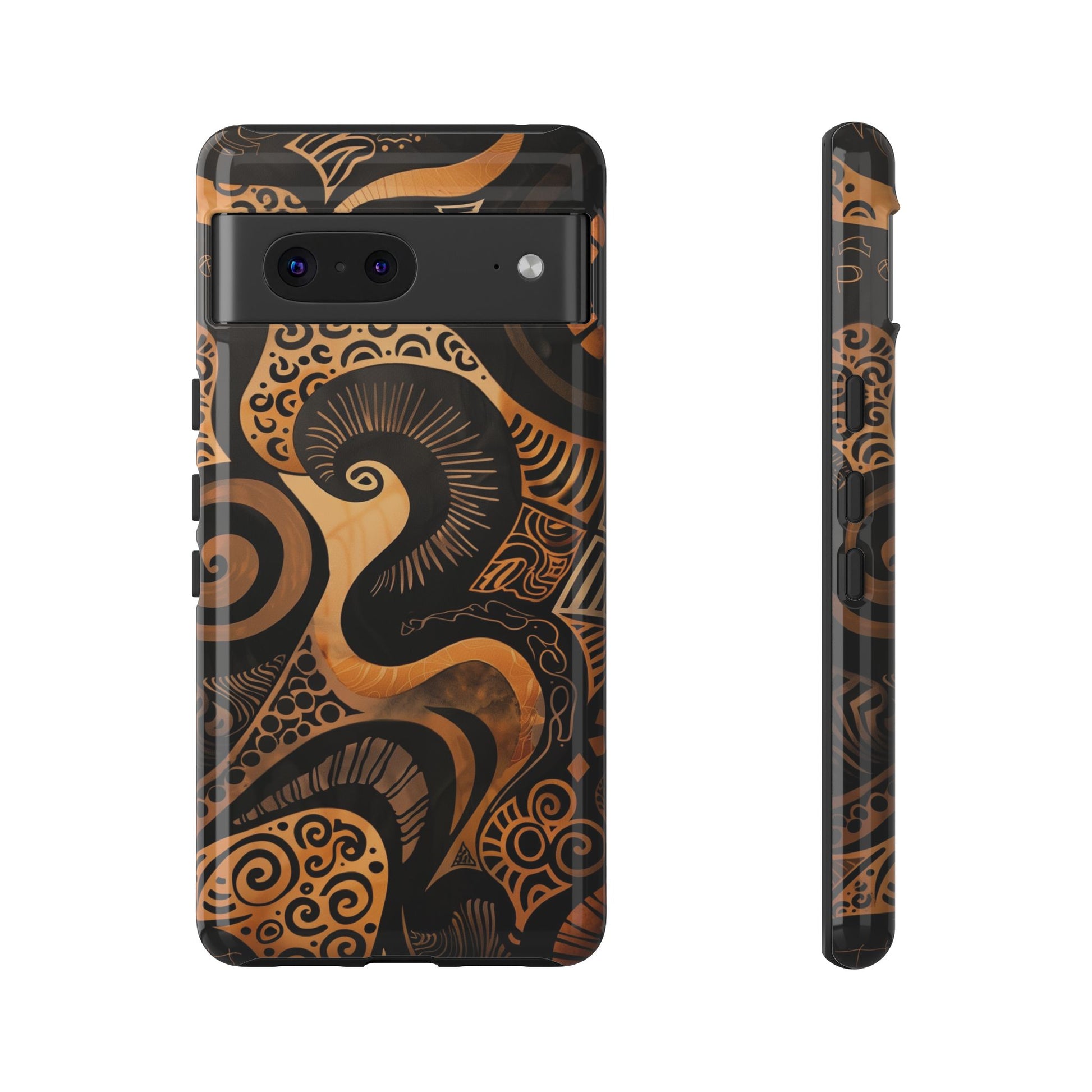 Afrocentric Print in Brown and Gold | iPhone | Samsung | Google | Tough Phone Case - Owndigiart