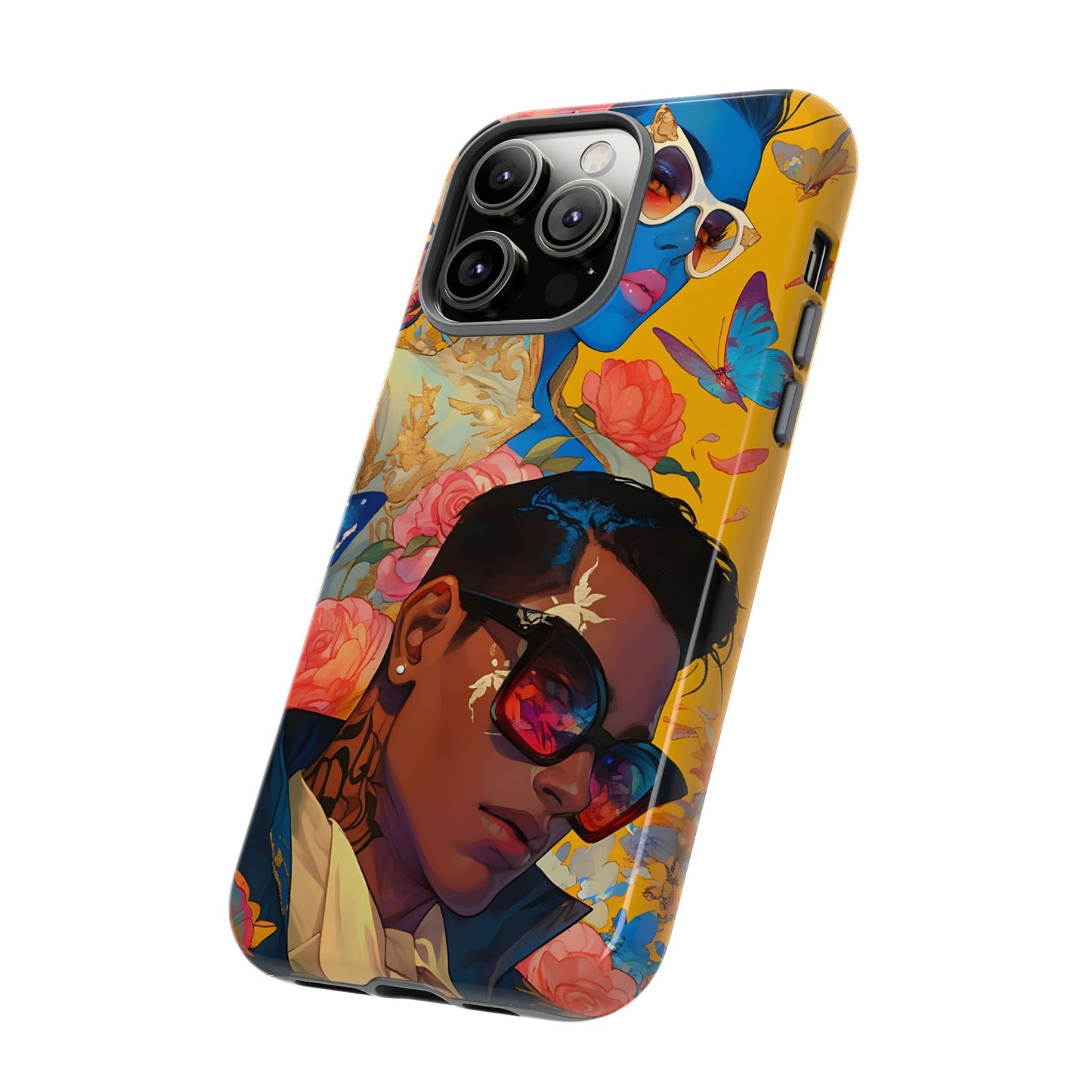 Trendy Butterfly Couple Phone Case - Funky Illustrations with Sunglasses - Vibrant and Stylish Cover | iPhone | Samsung |Tough Cases