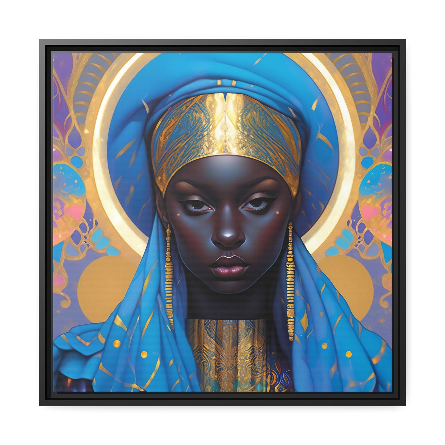 Enchanting Blue and Gold Surreal Canvas Print - Matte Canvas, Black Frame