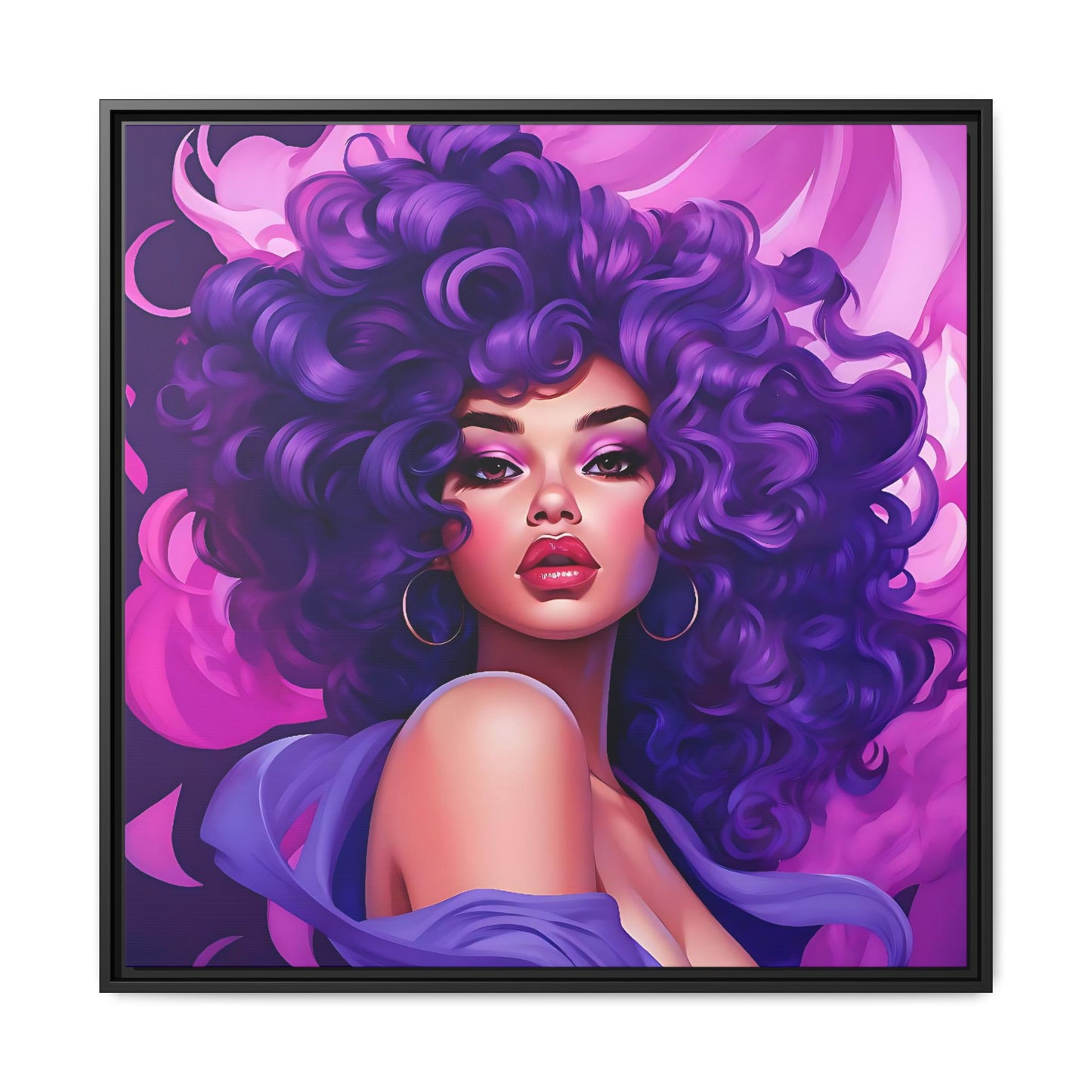 Digital Canvas of Beautiful Women Illustration - Purple Colors - Matte Canvas, Black Frame - Wall Art - Afro art