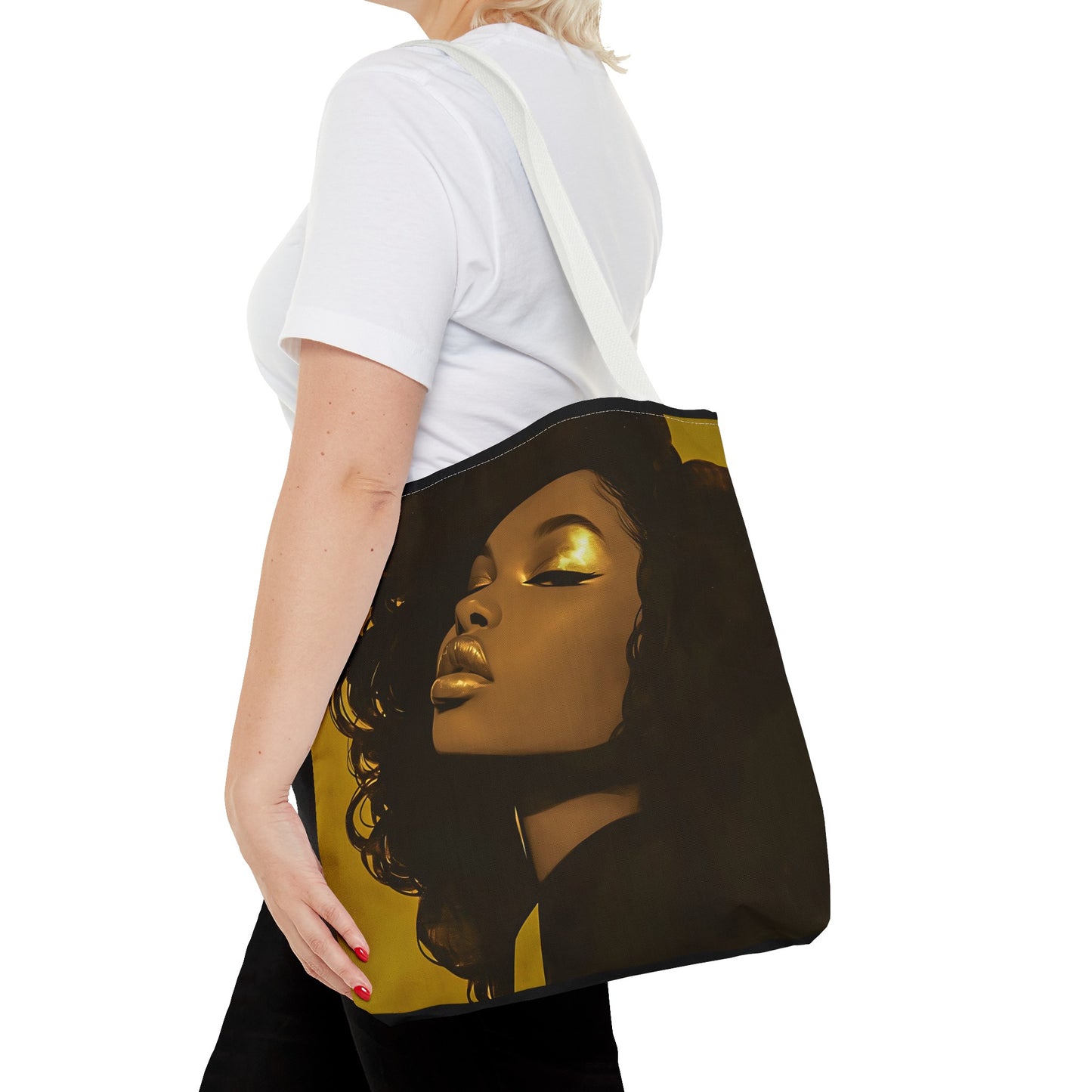 Abstract Black Woman Digital Print Tote Bag - Stylish Black and Gold Design - Unique Gift Idea -Trendy Shopping Bag