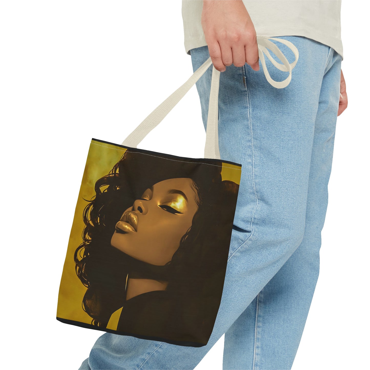 Abstract Black Woman Digital Print Tote Bag - Stylish Black and Gold Design - Unique Gift Idea -Trendy Shopping Bag