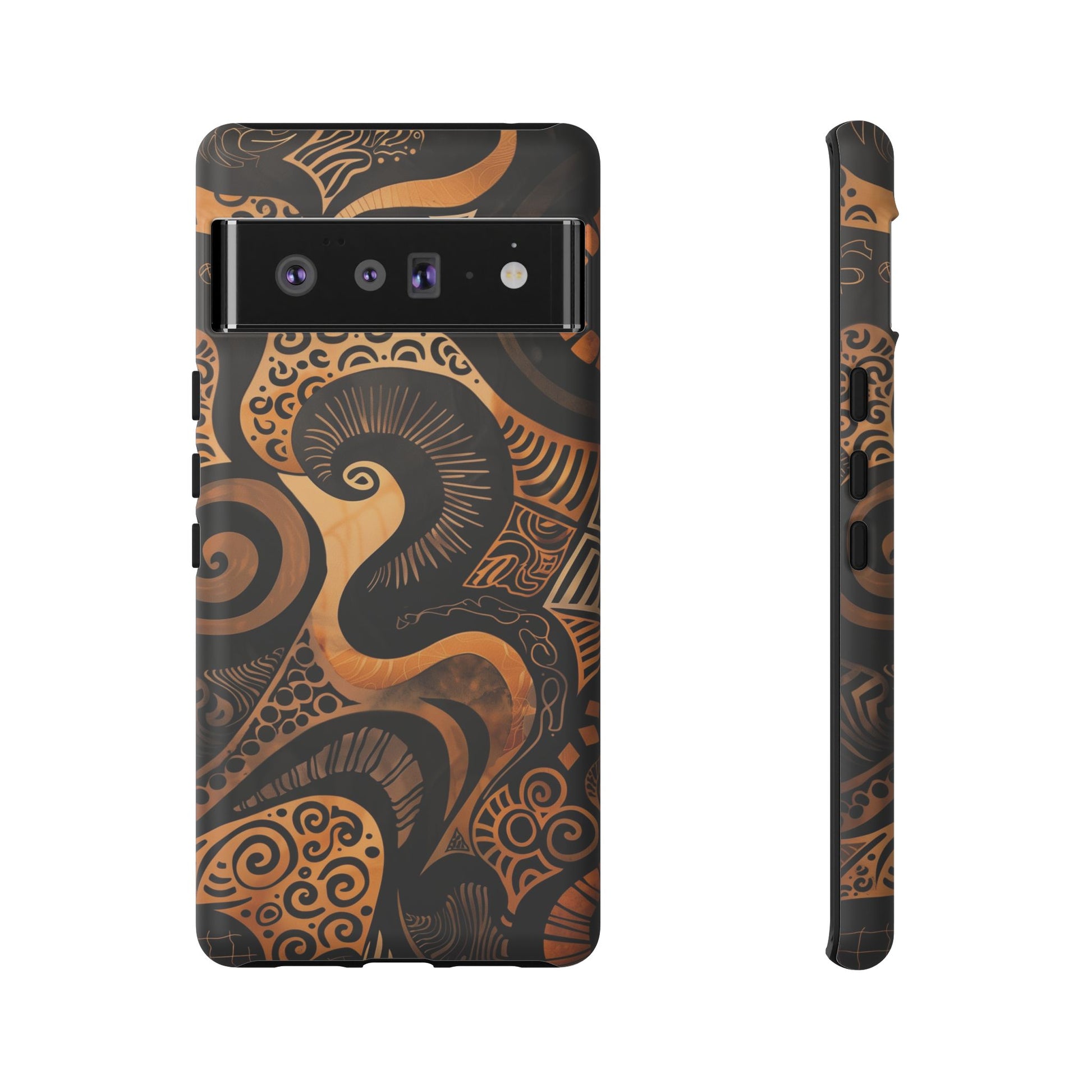 Afrocentric Print in Brown and Gold | iPhone | Samsung | Google | Tough Phone Case - Owndigiart