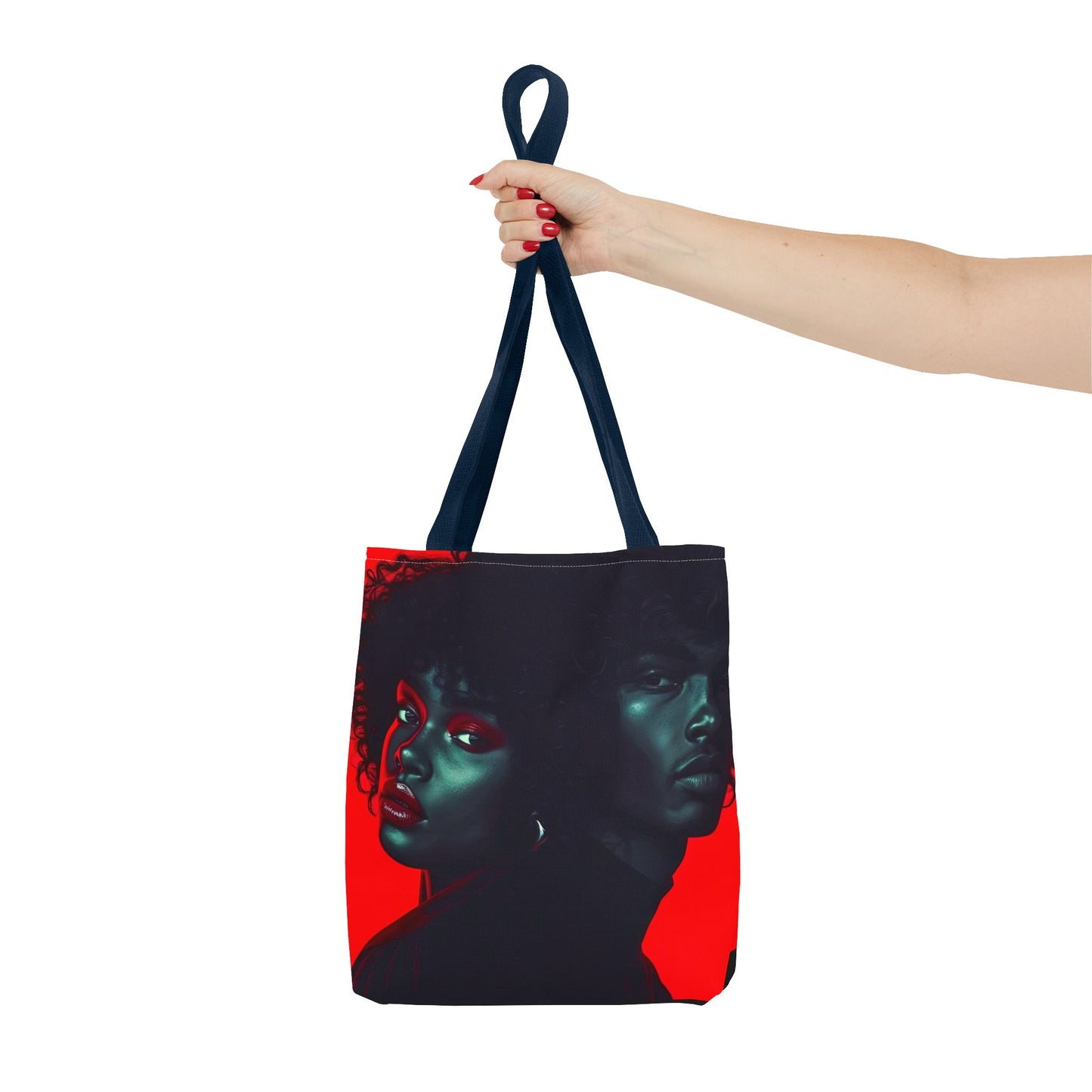 Retro Afro Couple Tote Bag - Stylish Red and Black Digital Print - Unique Fashion Accessory - Tote Bag (AOP) - Gift Idea