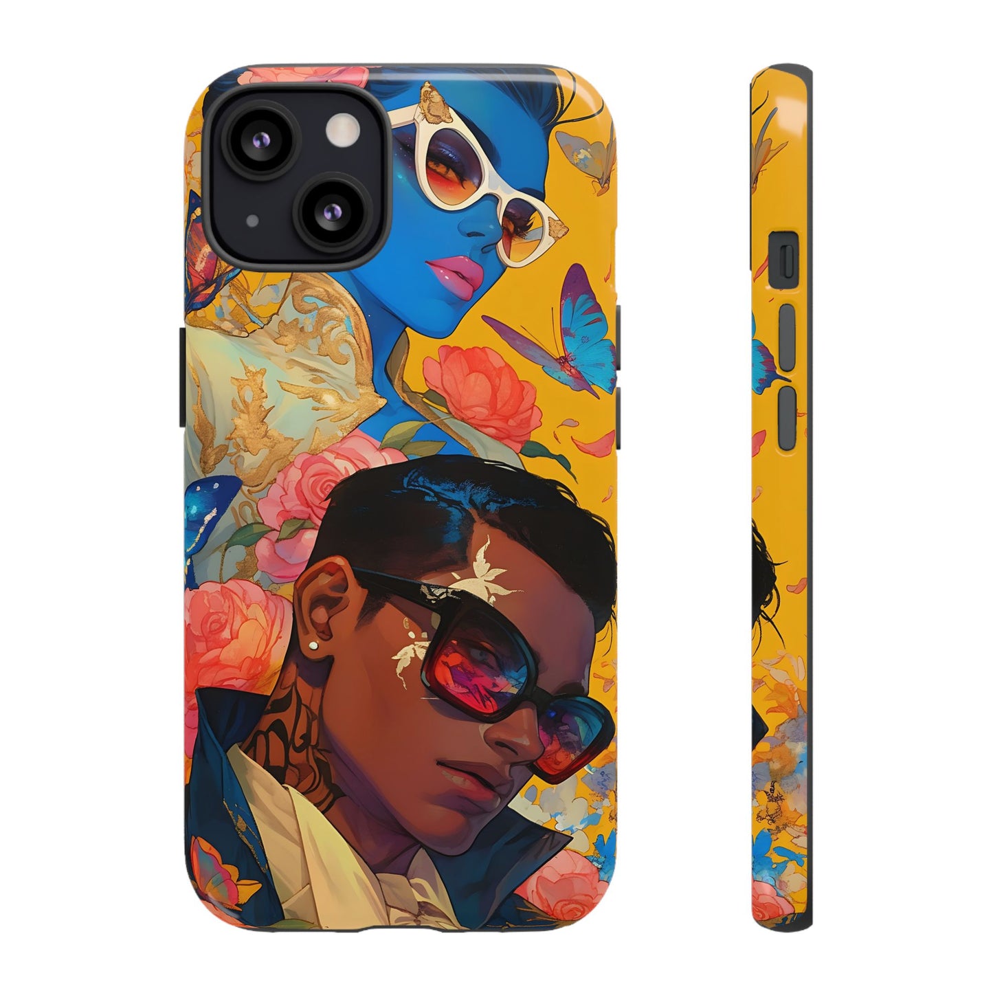 Trendy Butterfly Couple Phone Case - Funky Illustrations with Sunglasses - Vibrant and Stylish Cover | iPhone | Samsung |Tough Cases