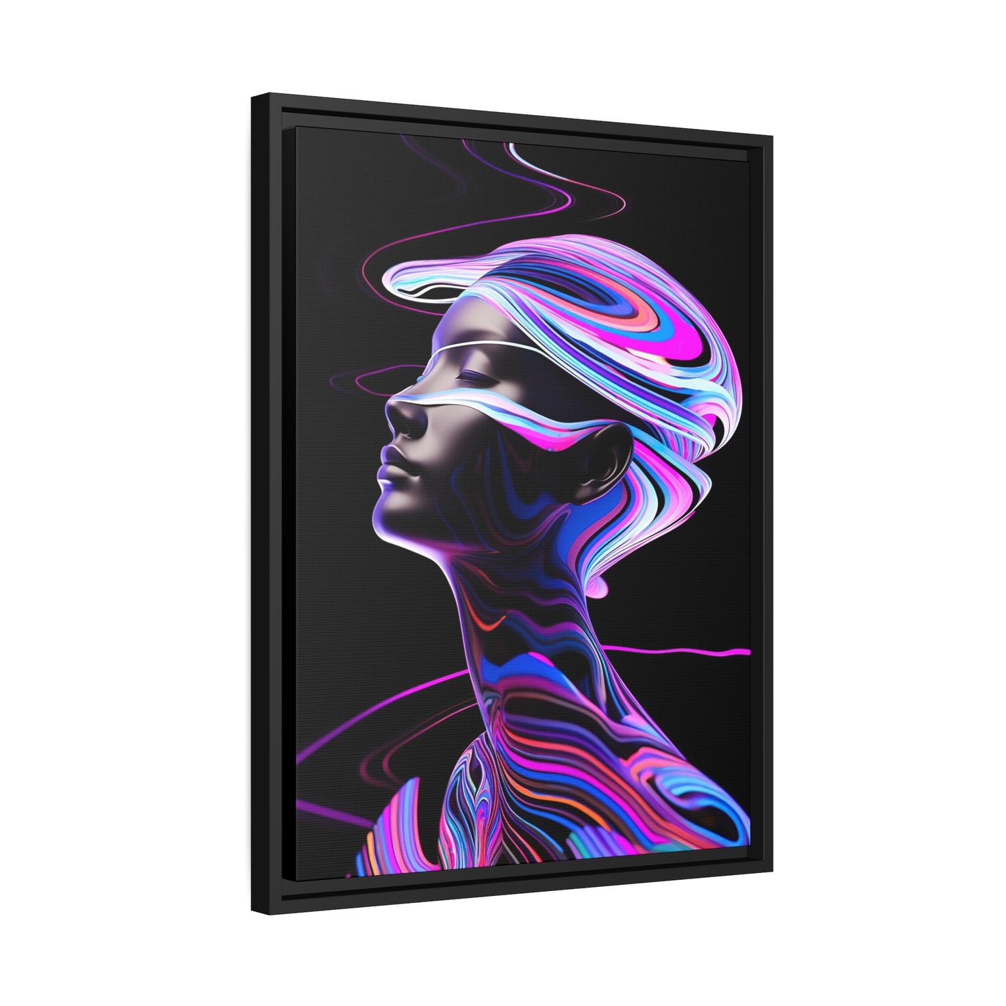 Neon Swirls - Futuristic and Cosmic  - Matte Canvas, Black Frame