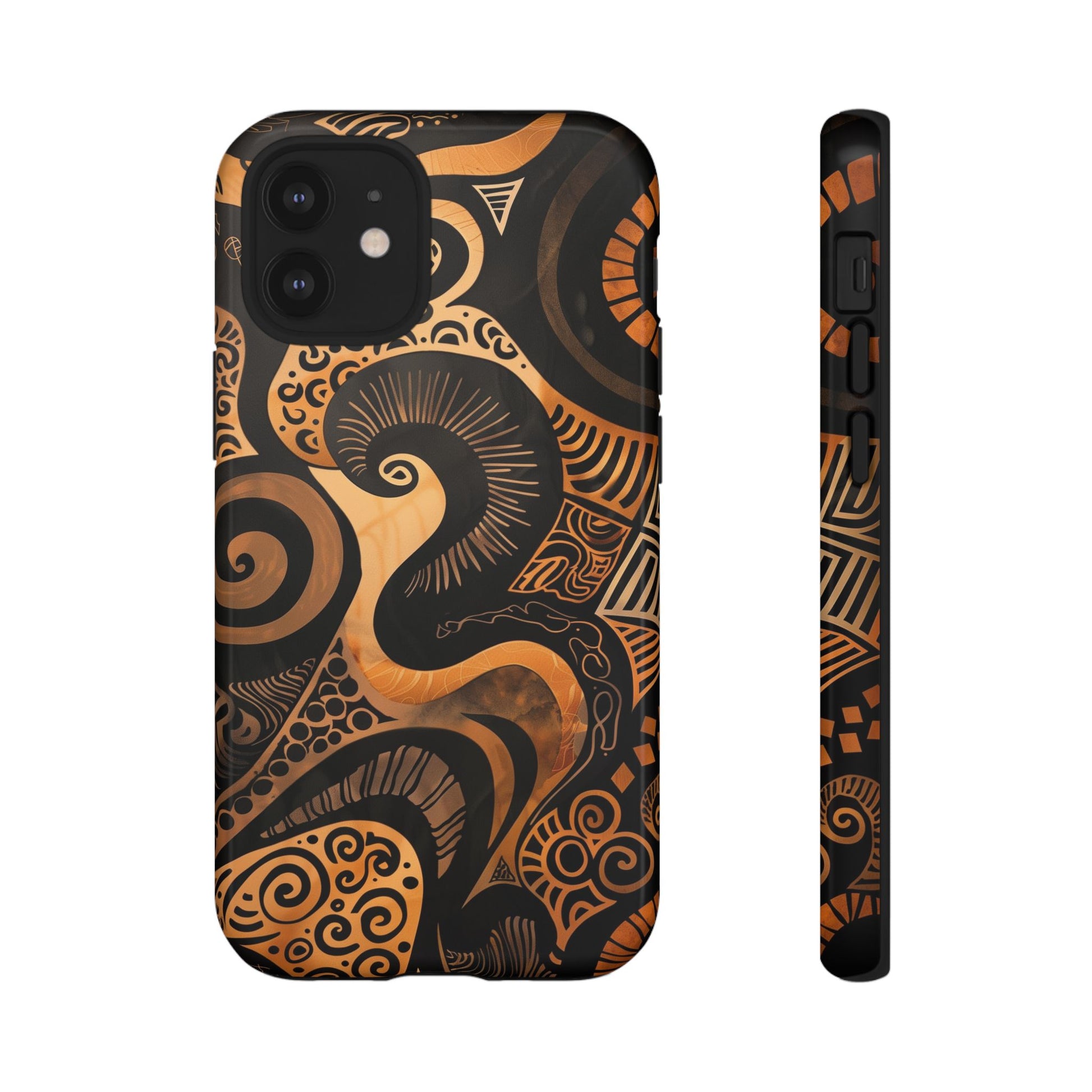 Afrocentric Print in Brown and Gold | iPhone | Samsung | Google | Tough Phone Case - Owndigiart