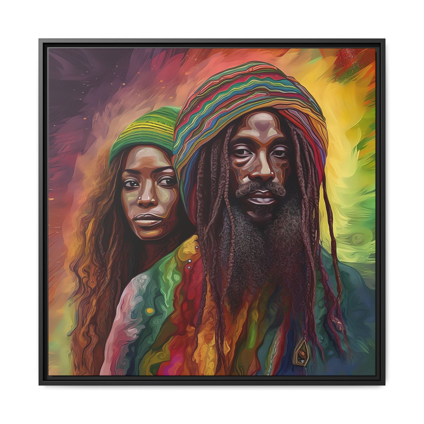 Rasta Couple Canvas Print in Red Yellow Green - Matte Canvas, Black Frame - Jamaican Inspired Wall Art - Home Decor