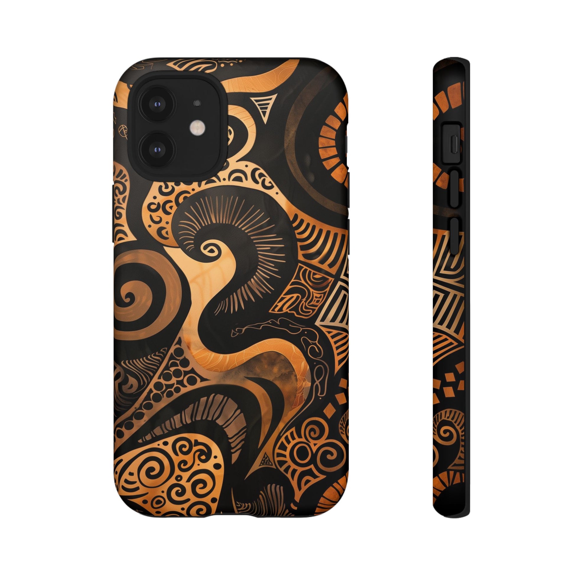 Afrocentric Print in Brown and Gold | iPhone | Samsung | Google | Tough Phone Case - Owndigiart