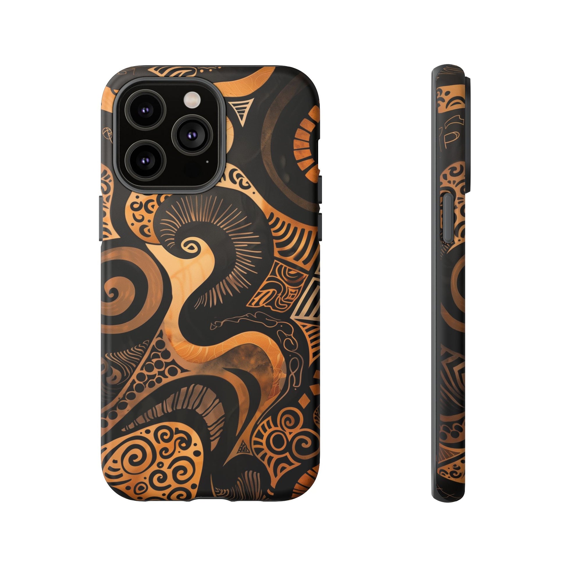 Afrocentric Print in Brown and Gold | iPhone | Samsung | Google | Tough Phone Case - Owndigiart