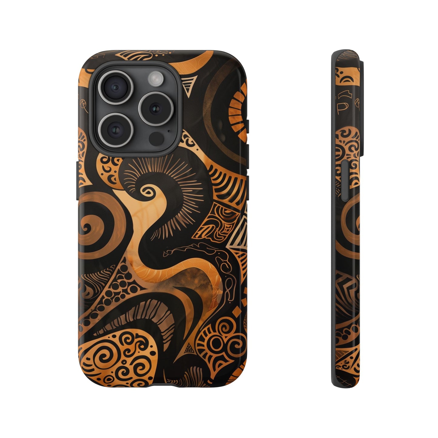 Afrocentric Print in Brown and Gold | iPhone | Samsung | Google | Tough Phone Case