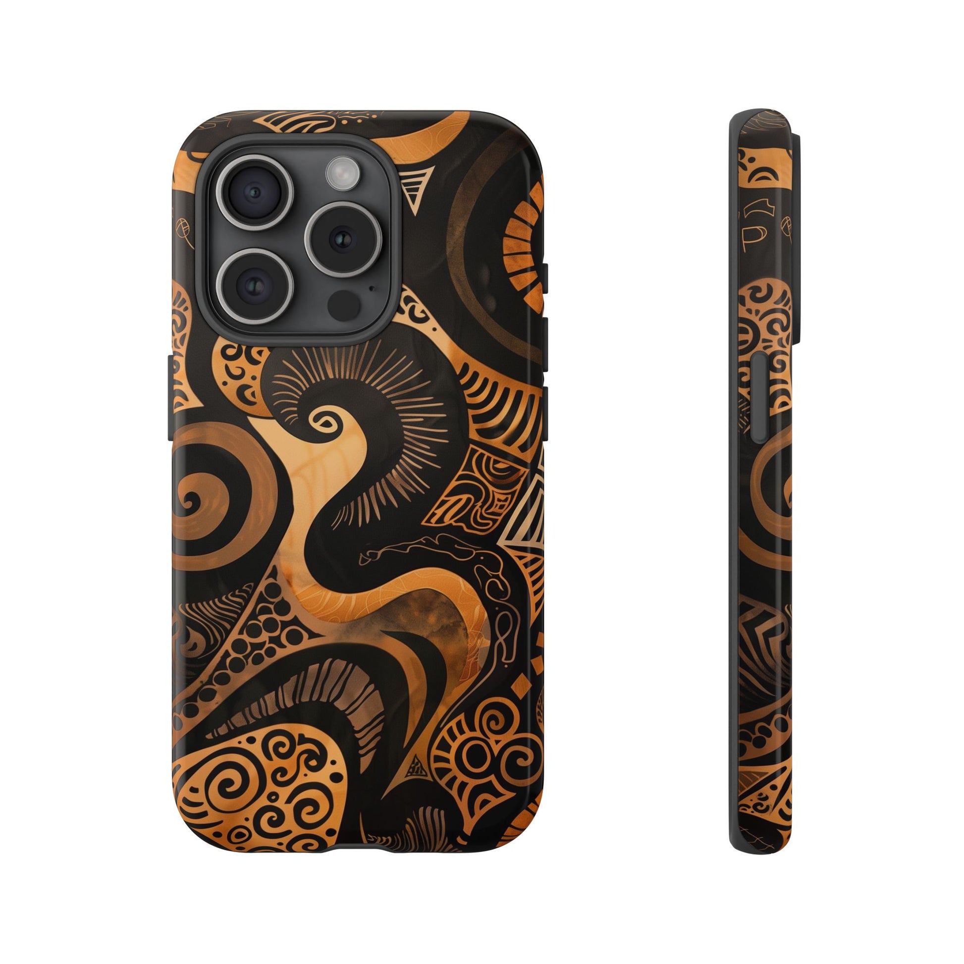 Afrocentric Print in Brown and Gold | iPhone | Samsung | Google | Tough Phone Case - Owndigiart