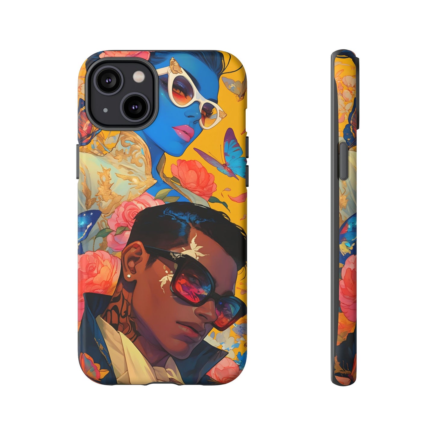 Trendy Butterfly Couple Phone Case - Funky Illustrations with Sunglasses - Vibrant and Stylish Cover | iPhone | Samsung |Tough Cases