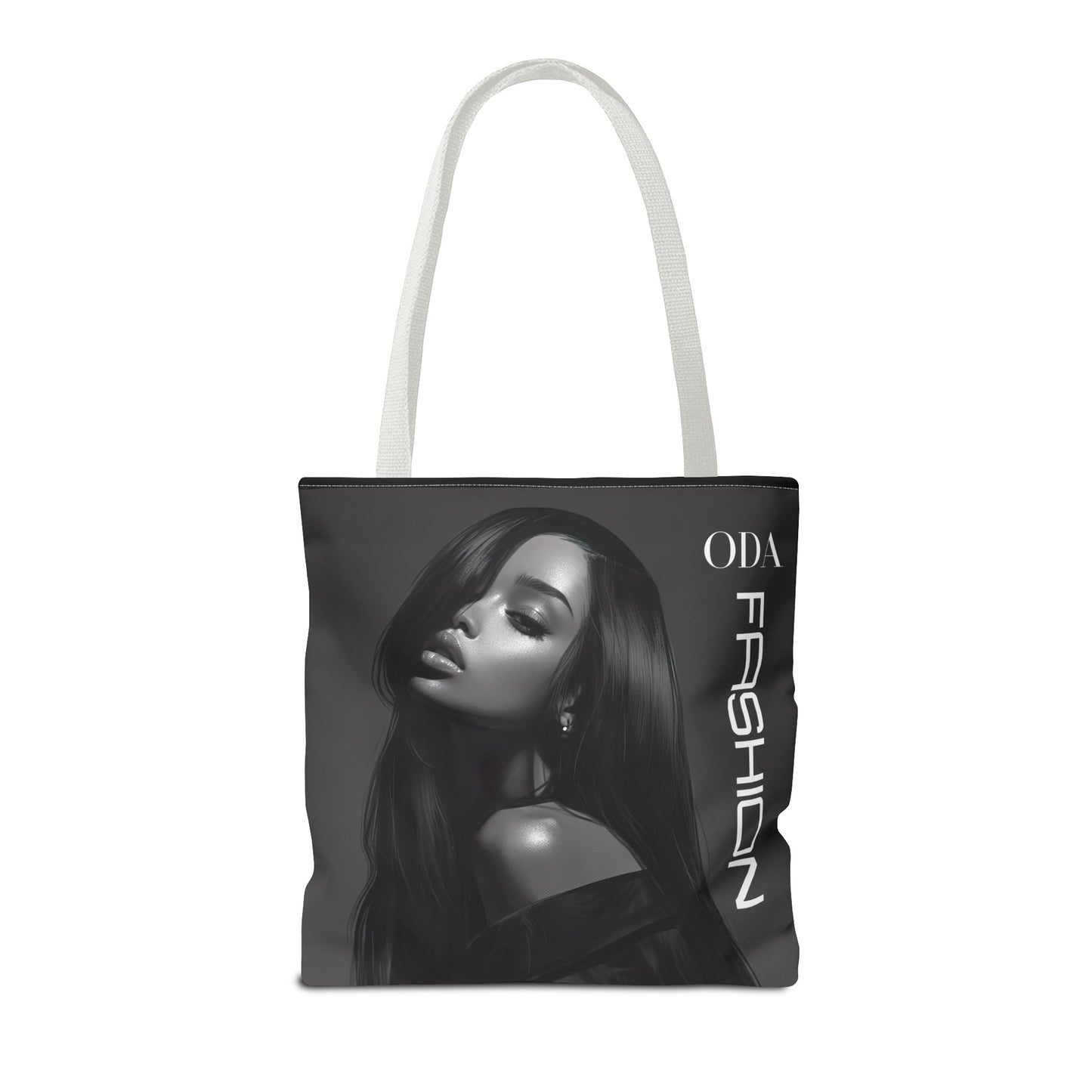 Chic Tote Bag with Digital Print - Woman in Black and Grey - 'ODA Fashion' Statement Piece - Unique Gift Idea - On Trend