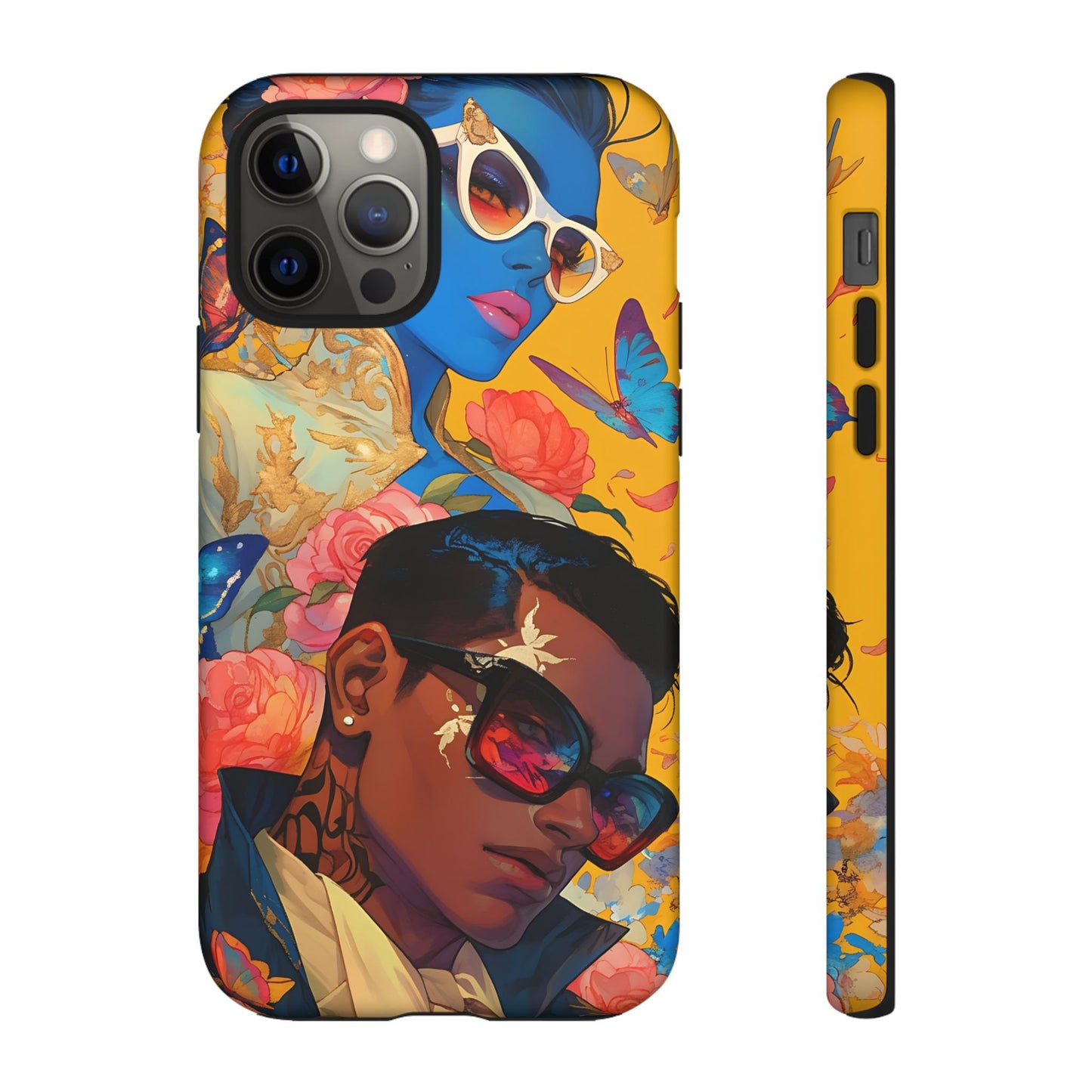 Trendy Butterfly Couple Phone Case - Funky Illustrations with Sunglasses - Vibrant and Stylish Cover | iPhone | Samsung |Tough Cases