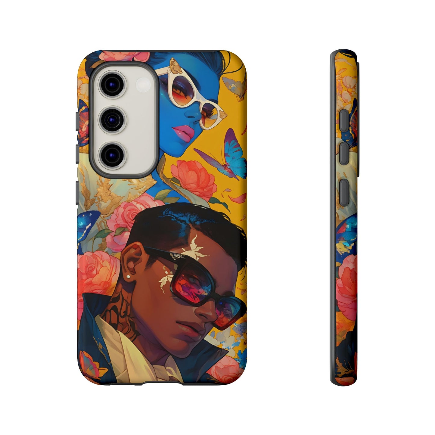 Trendy Butterfly Couple Phone Case - Funky Illustrations with Sunglasses - Vibrant and Stylish Cover | iPhone | Samsung |Tough Cases