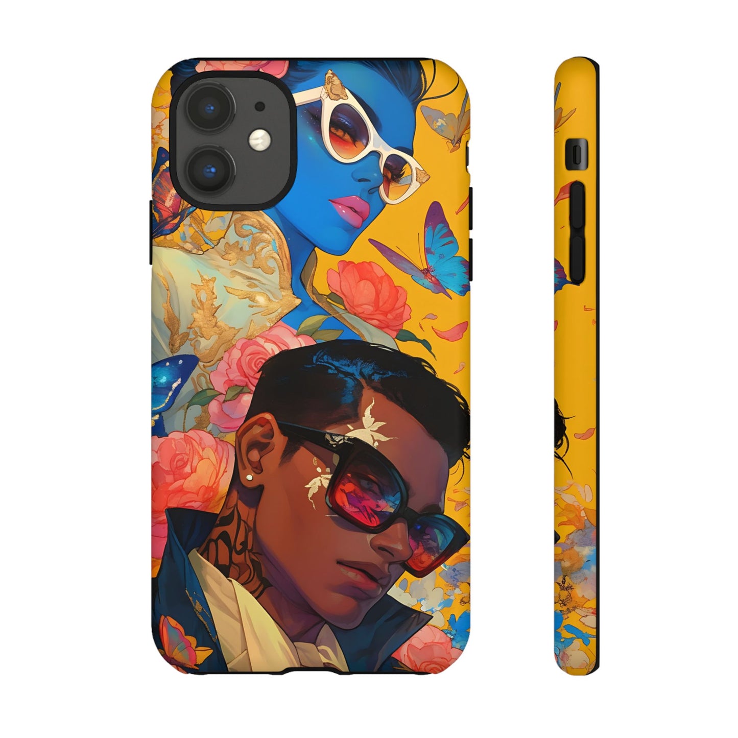 Trendy Butterfly Couple Phone Case - Funky Illustrations with Sunglasses - Vibrant and Stylish Cover | iPhone | Samsung |Tough Cases