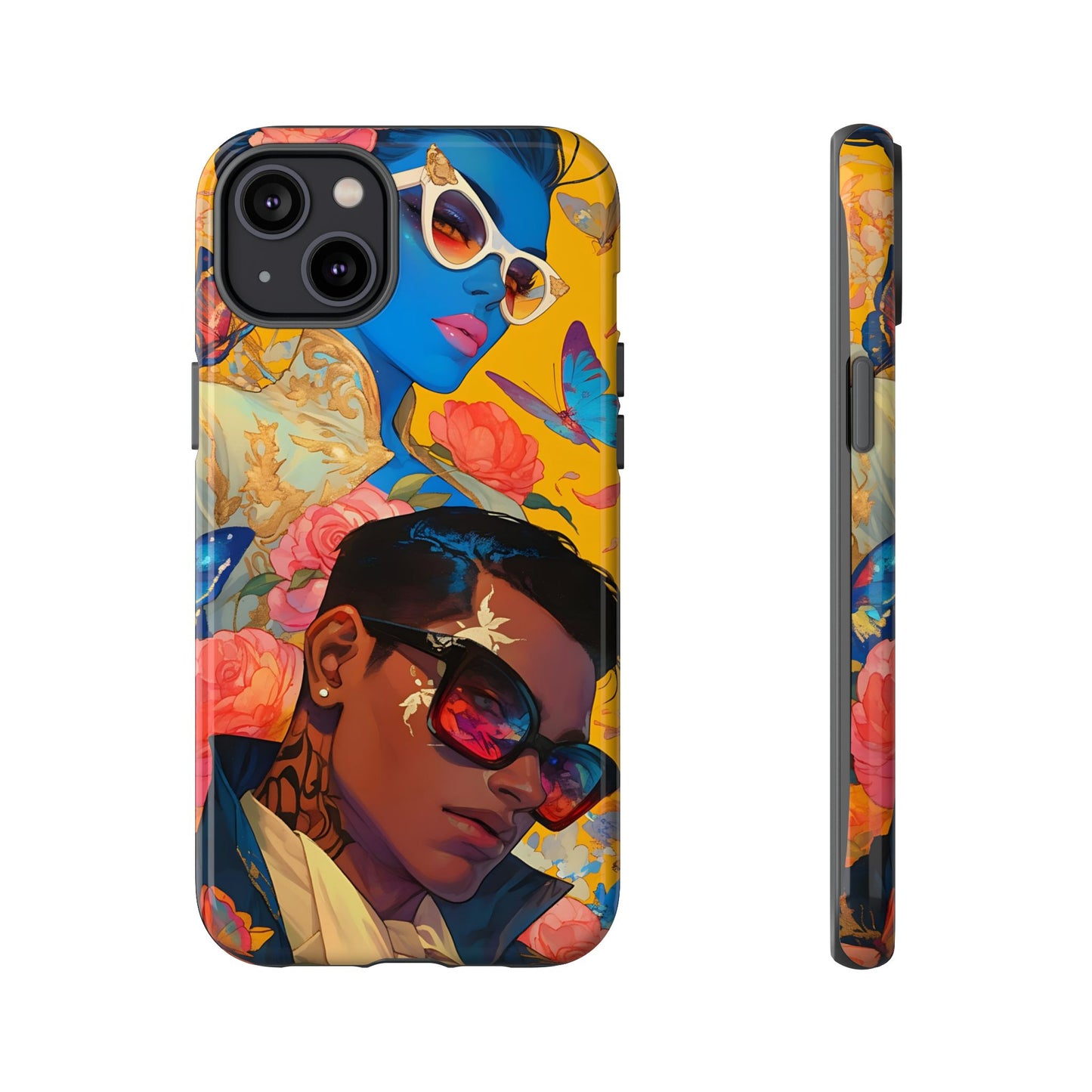 Trendy Butterfly Couple Phone Case - Funky Illustrations with Sunglasses - Vibrant and Stylish Cover | iPhone | Samsung |Tough Cases