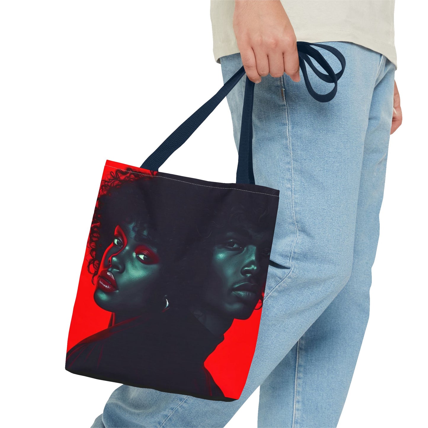 Retro Afro Couple Tote Bag - Stylish Red and Black Digital Print - Unique Fashion Accessory - Tote Bag (AOP) - Gift Idea