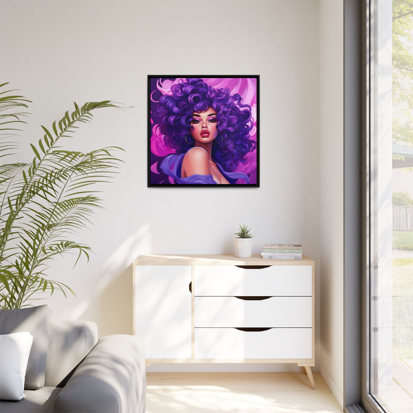 Digital Canvas of Beautiful Women Illustration - Purple Colors - Matte Canvas, Black Frame - Wall Art - Afro art