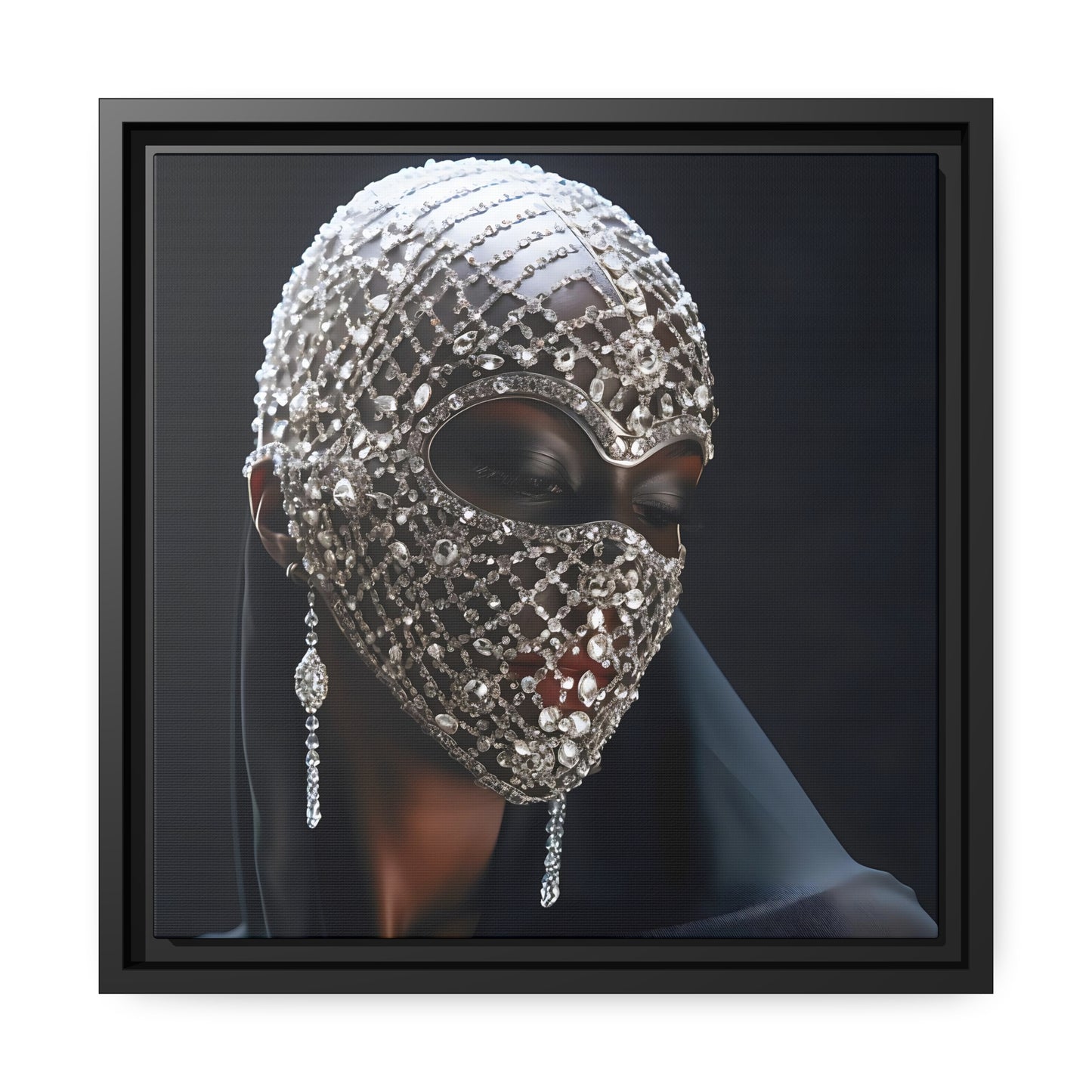 Abstract Woman with Diamond  Mask   Matte Canvas, Black Frame   - Wall Art - Digital Print - Gift Ideas