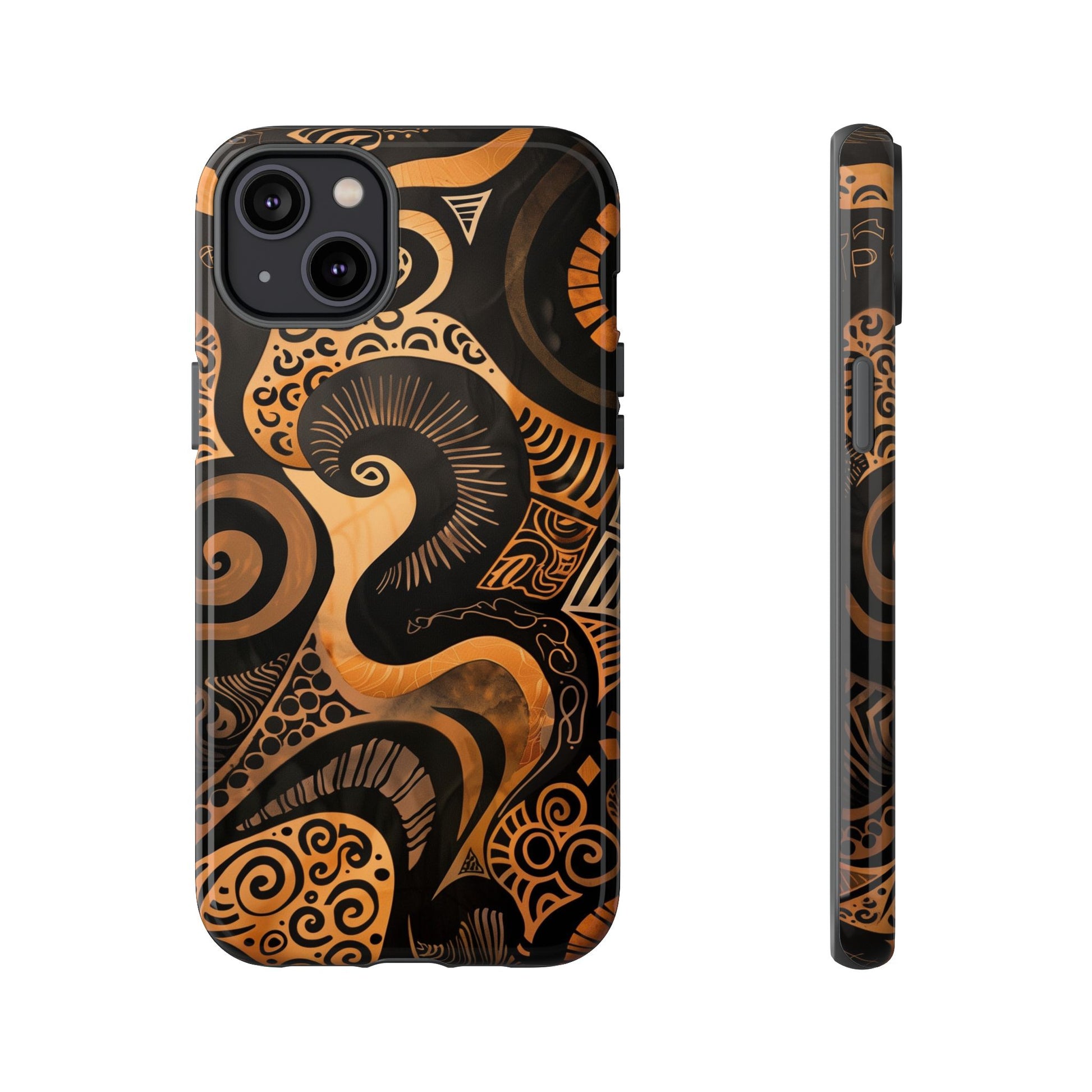 Afrocentric Print in Brown and Gold | iPhone | Samsung | Google | Tough Phone Case - Owndigiart