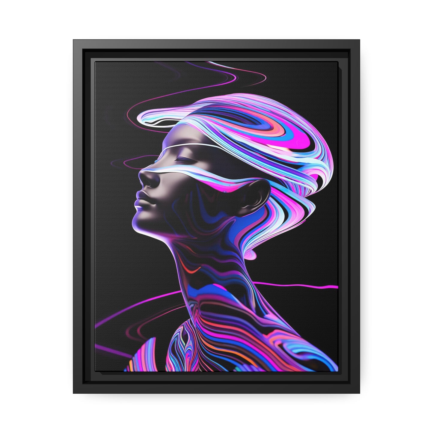 Neon Swirls - Futuristic and Cosmic  - Matte Canvas, Black Frame