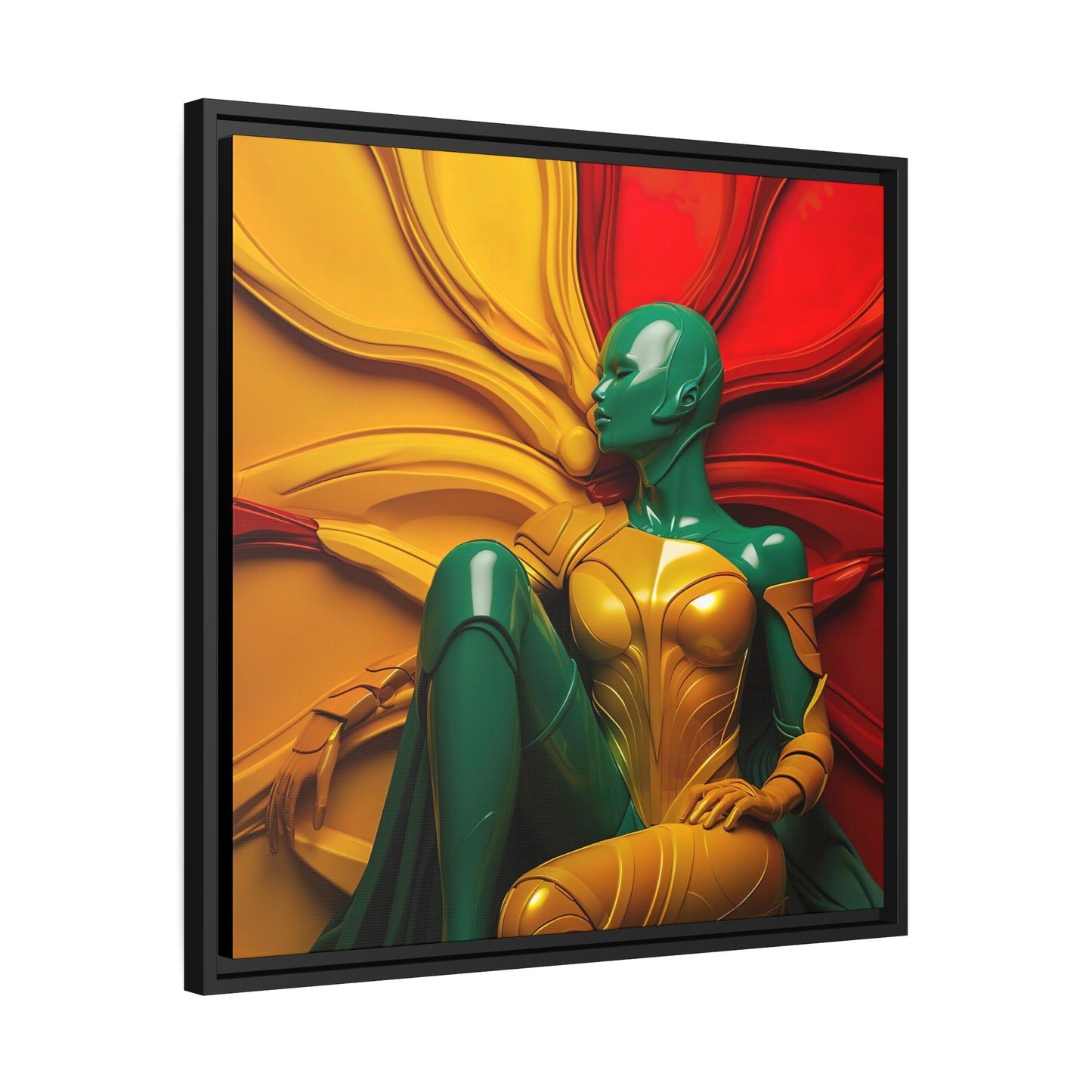 Merged in Plastic - Red, Yellow, and Green Wall Art Matte Canvas, Black Frame