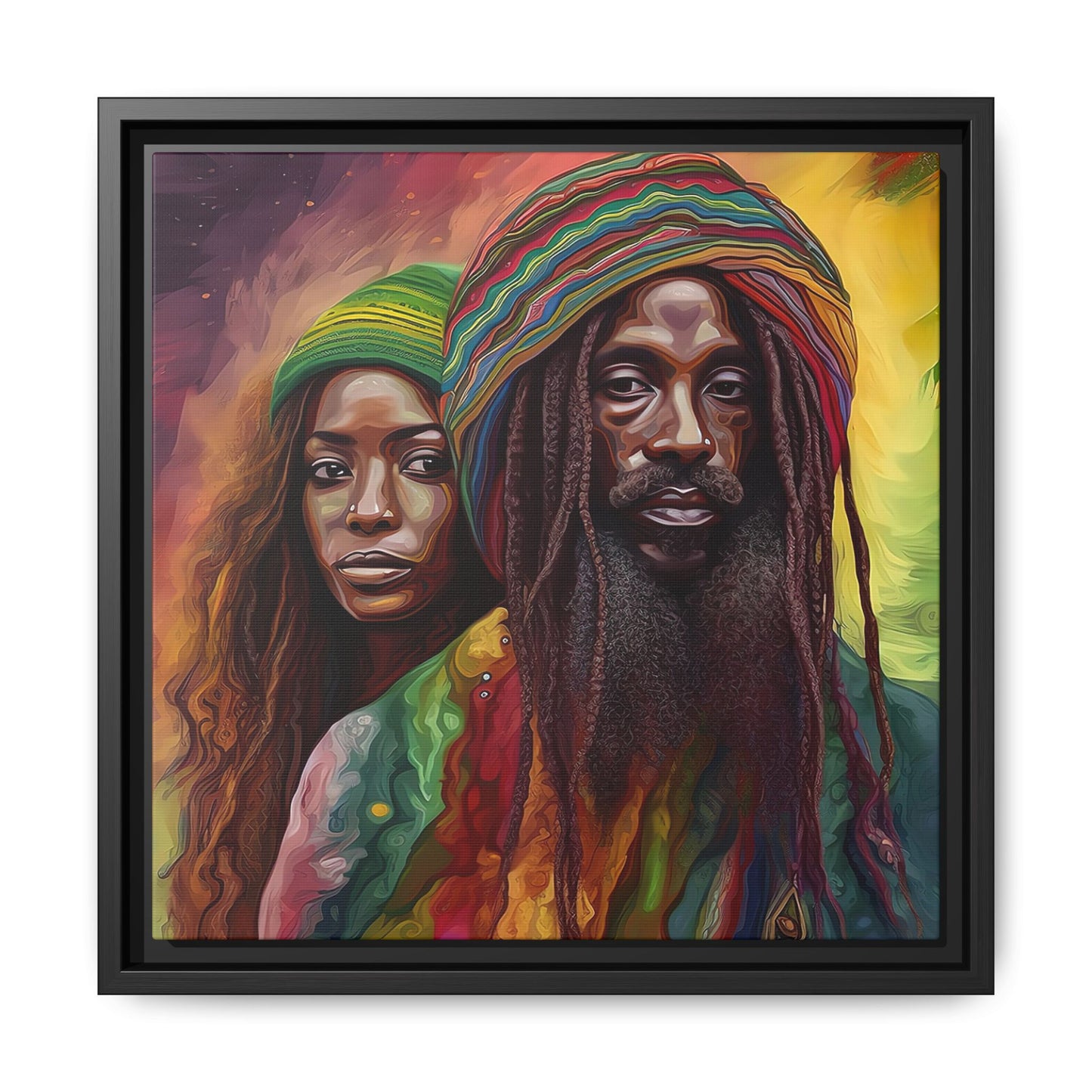 Rasta Couple Canvas Print in Red Yellow Green - Matte Canvas, Black Frame - Jamaican Inspired Wall Art - Home Decor