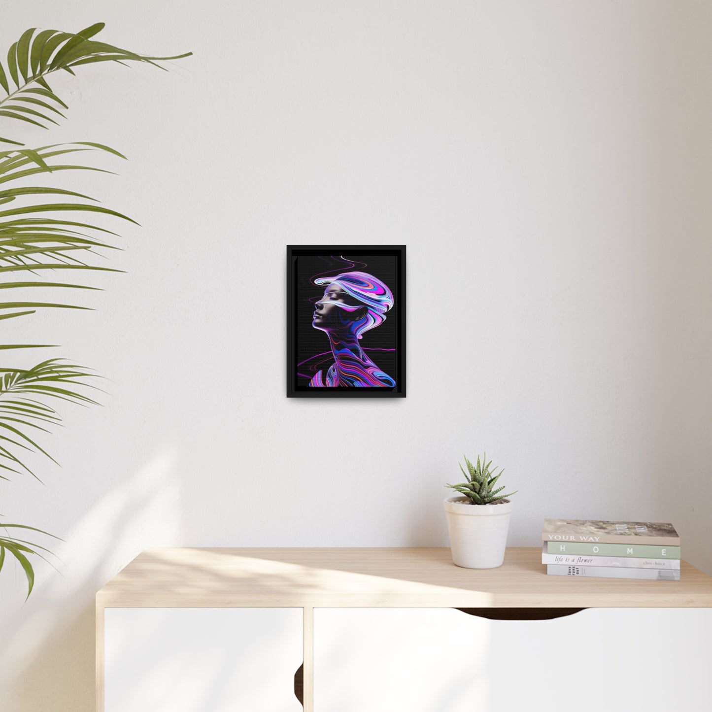 Neon Swirls - Futuristisch en kosmisch - Mat canvas, zwart frame