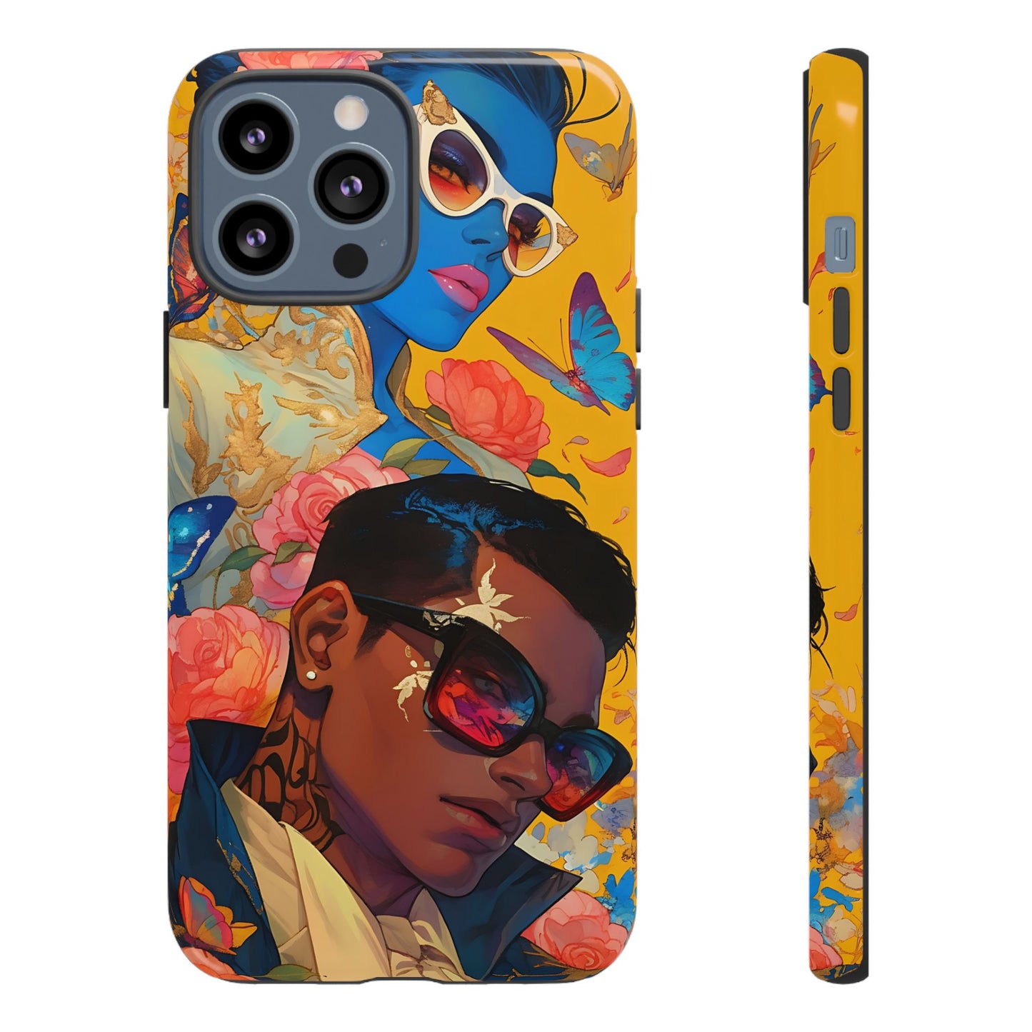 Trendy Butterfly Couple Phone Case - Funky Illustrations with Sunglasses - Vibrant and Stylish Cover | iPhone | Samsung |Tough Cases