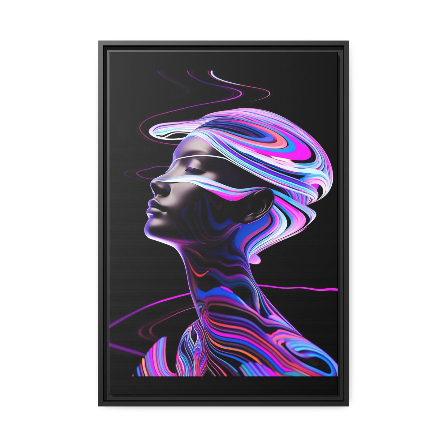 Neon Swirls - Futuristic and Cosmic  - Matte Canvas, Black Frame