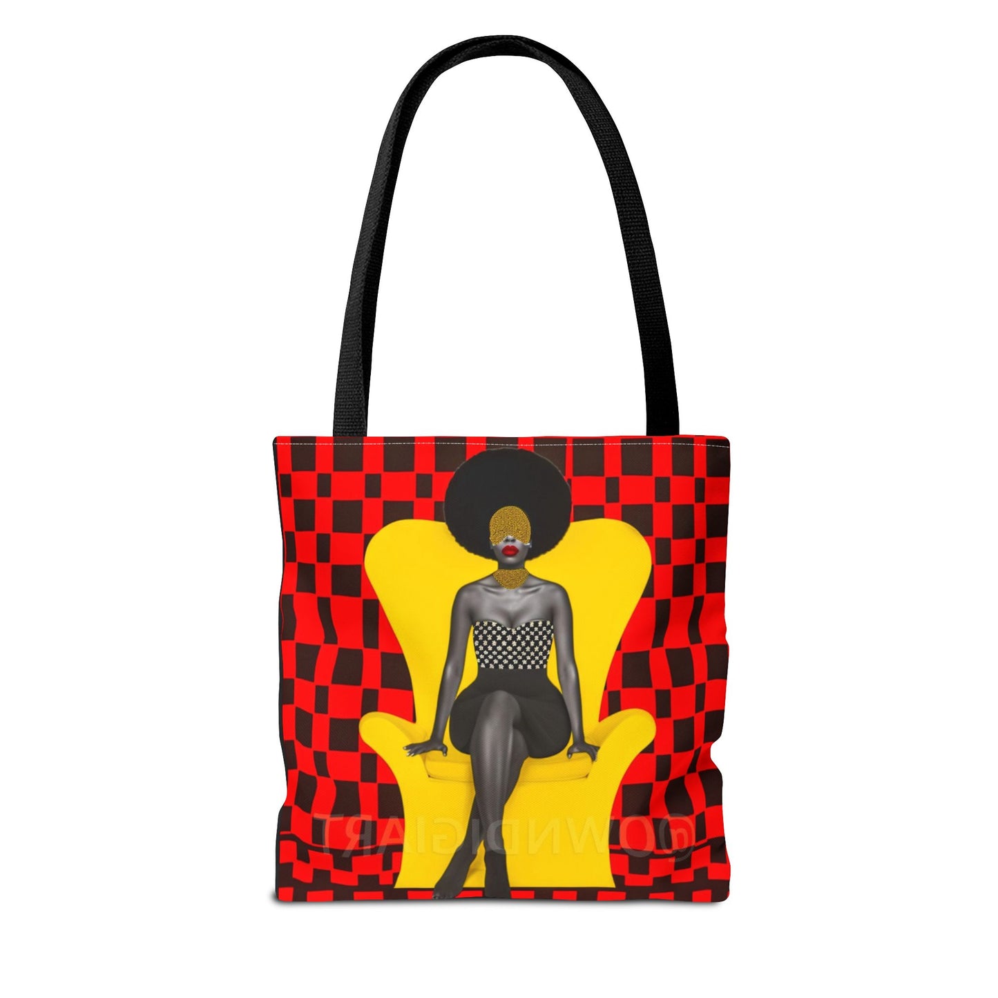 Afrocentric Abstract Print - Elegant Woman with Afro on Chair - Tote Bag - Gift Idea - Fashion Accessory