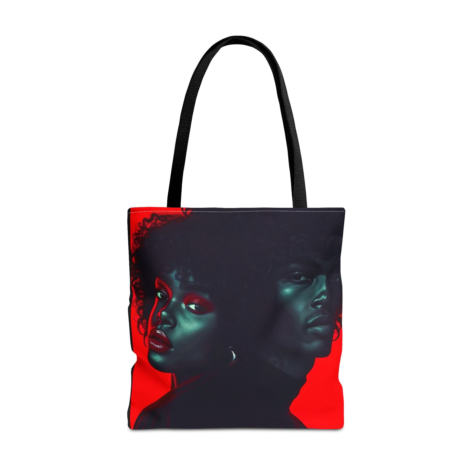 Retro Afro Couple Tote Bag - Stylish Red and Black Digital Print - Unique Fashion Accessory - Tote Bag (AOP) - Gift Idea - Owndigiart