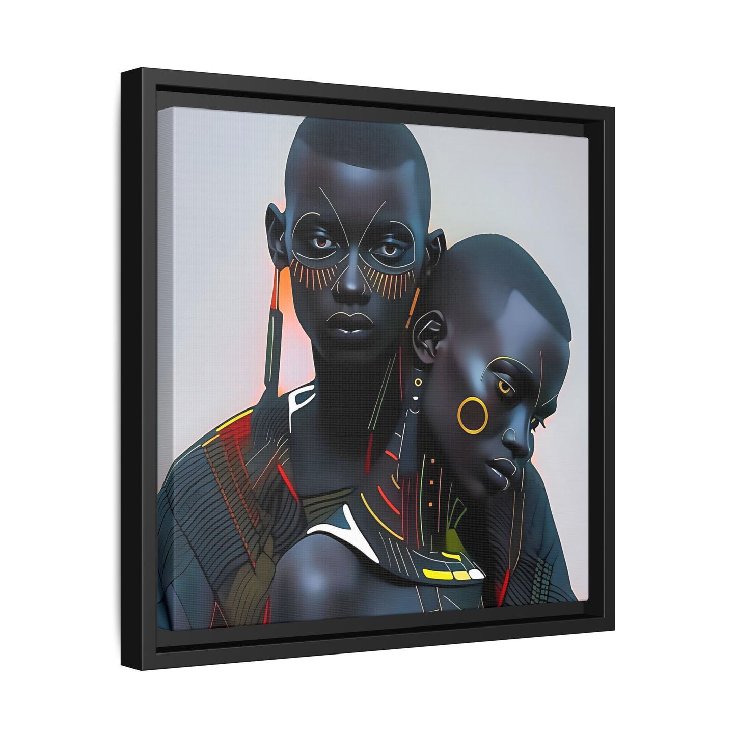 Young Couple Embracing - Cultural Essence - Matte Canvas, Black Frame - Gift Ideas - Wall Art - Cultural Art - Black Art - Gift - Afro Art