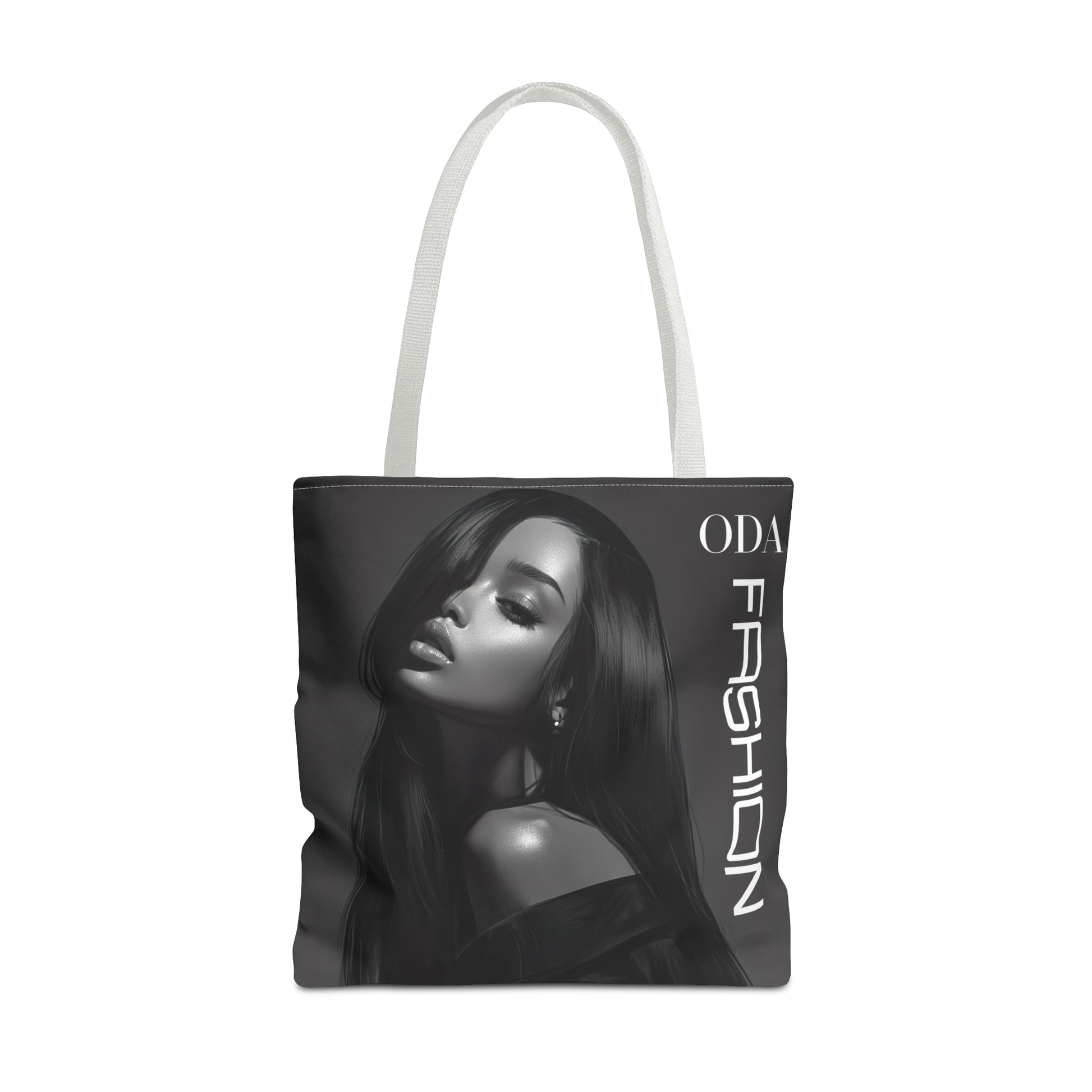 Chic Tote Bag with Digital Print - Woman in Black and Grey - 'ODA Fashion' Statement Piece - Unique Gift Idea - On Trend - Owndigiart