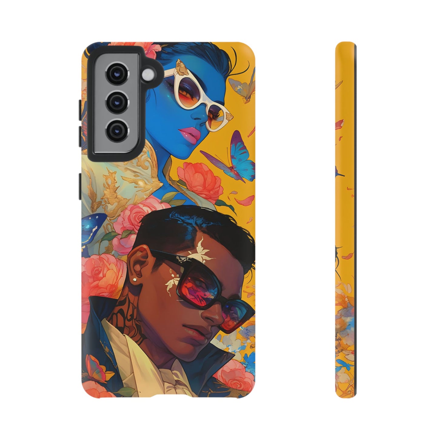 Trendy Butterfly Couple Phone Case - Funky Illustrations with Sunglasses - Vibrant and Stylish Cover | iPhone | Samsung |Tough Cases