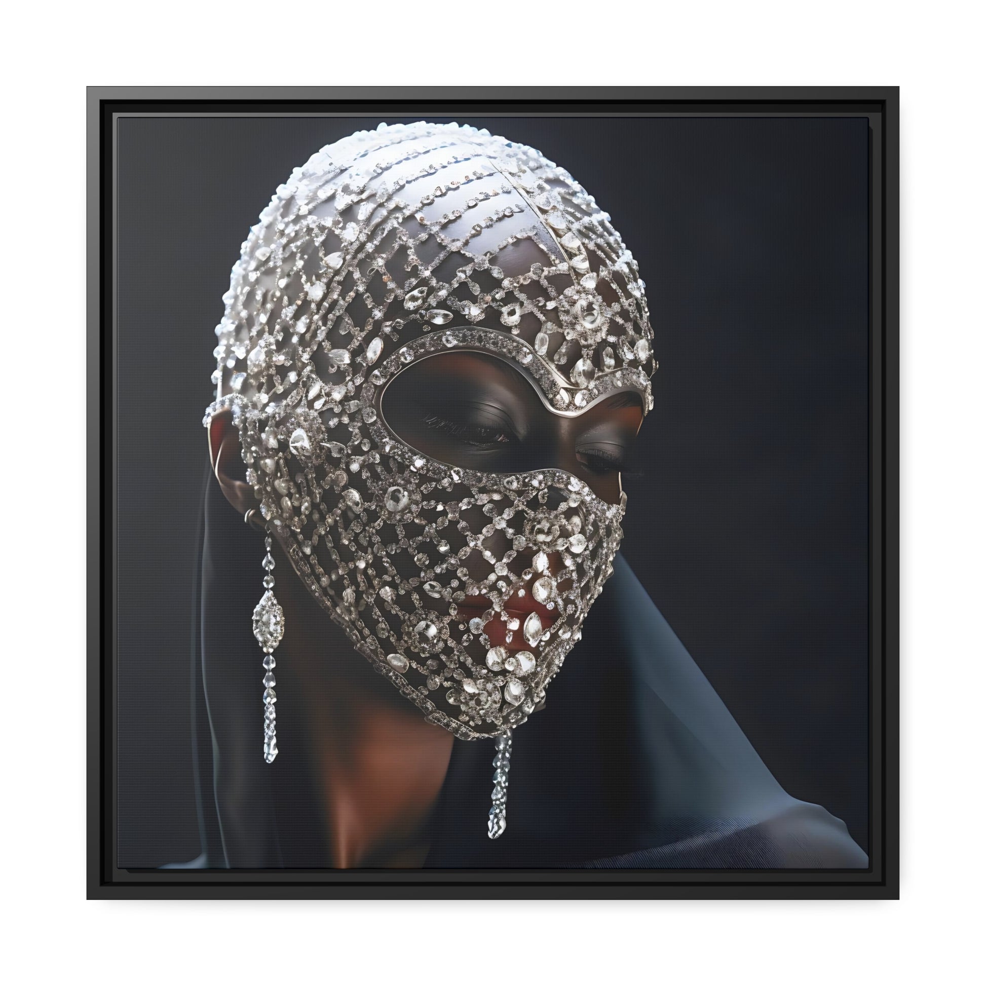 Abstract Woman with Diamond  Mask   Matte Canvas, Black Frame   - Wall Art - Digital Print - Gift Ideas - Owndigiart